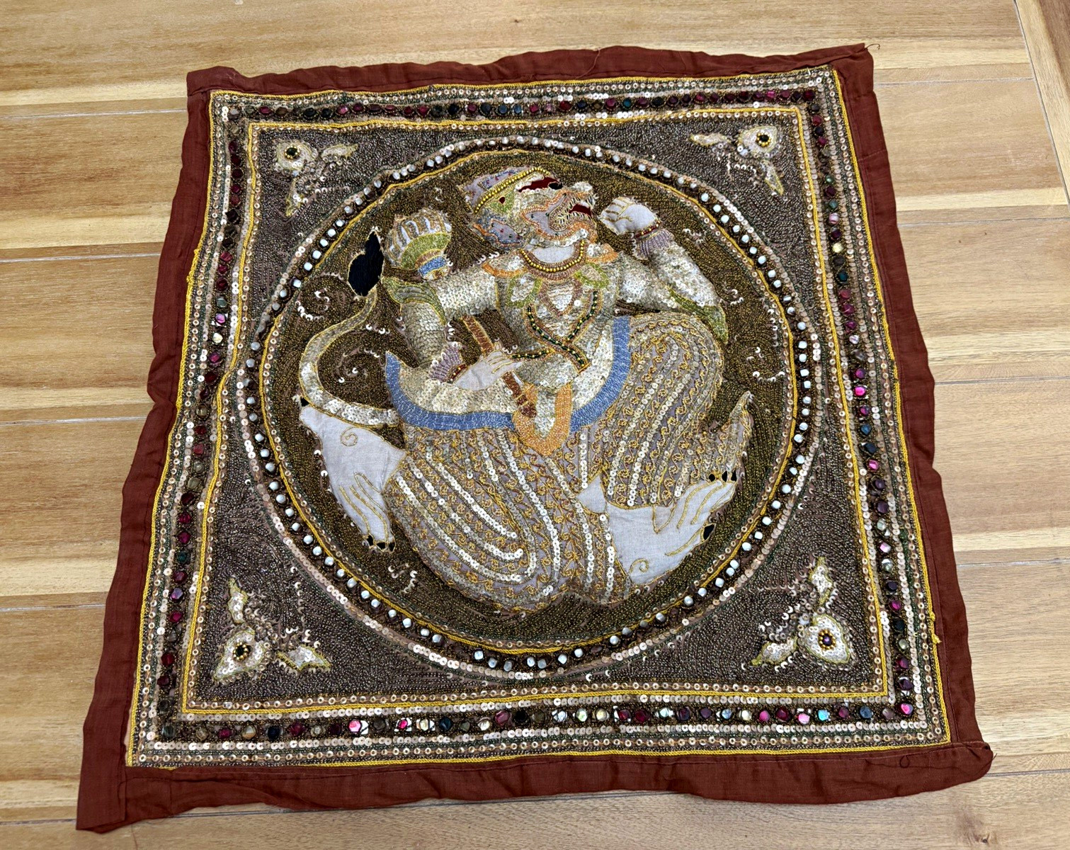 Vintage Burmese Kalaga Tapestry Hanuman Embroidery Vintage Burmese Kalaga Tapestry Hanuman Embroidery