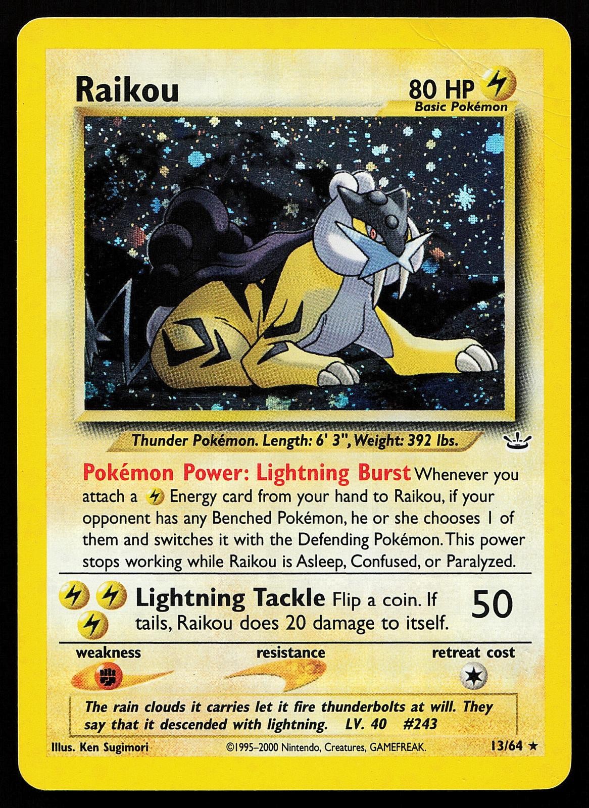 Raikou 13/64 Unlimited Holo Rare Neo Revelation Pokemon Card CREASED