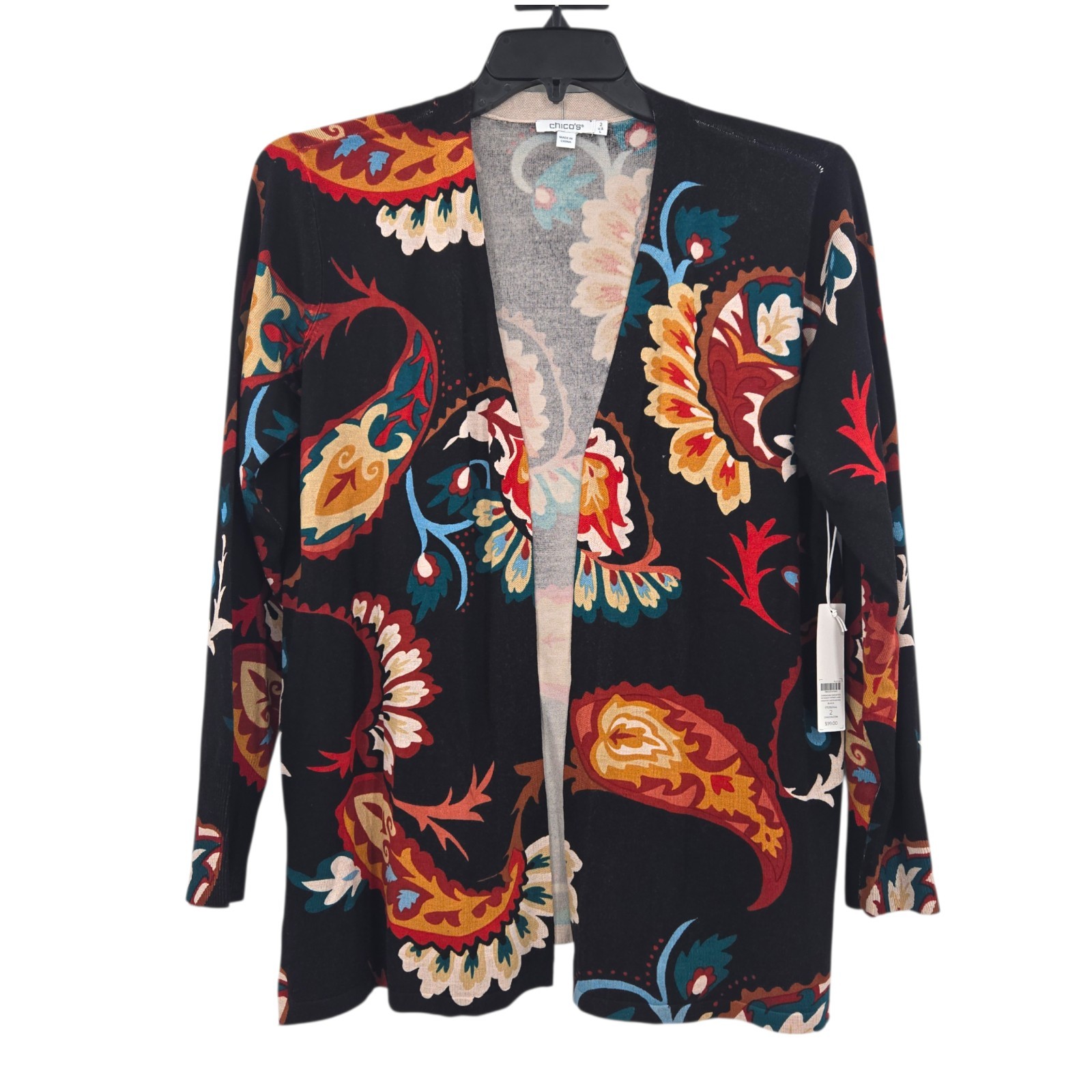 Chico\'s Women\'s Paisley Topper Cardigan Sweater Size 2 Chico\'s Women\'s Paisley Topper Cardigan Sweater Size 2