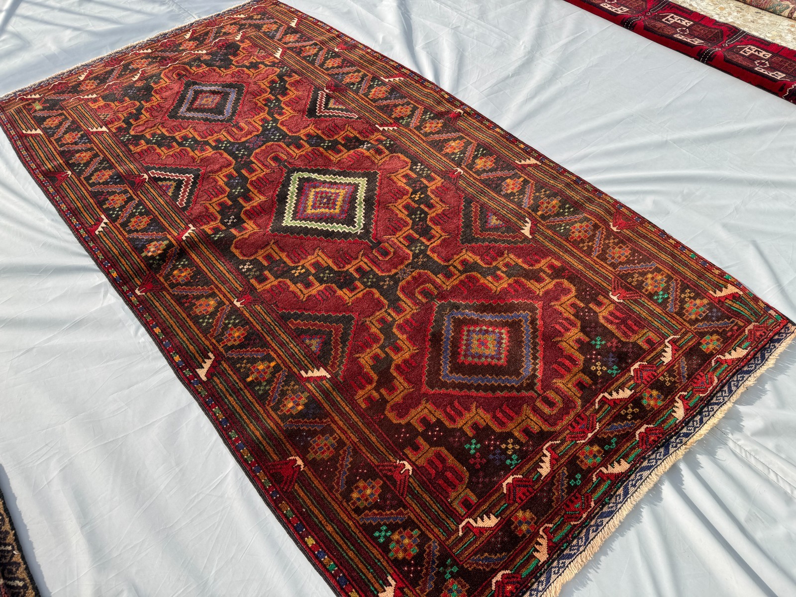 4x7 Antique Afghan Hand Knotted Vintage Wool Rug Tribal Baluchi Geometric Carpet