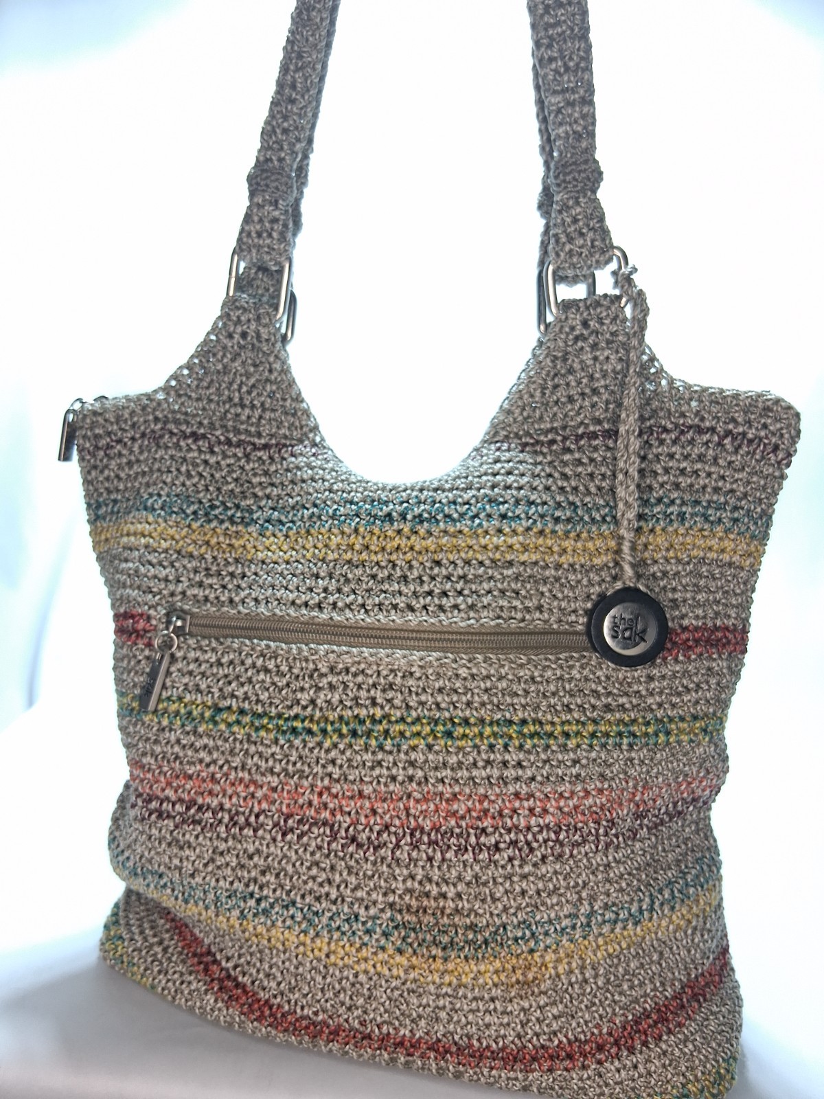 The Sak Striped Shoulder Bag Gray/Multicolor Zip Lined Inner Pockets NWOT
