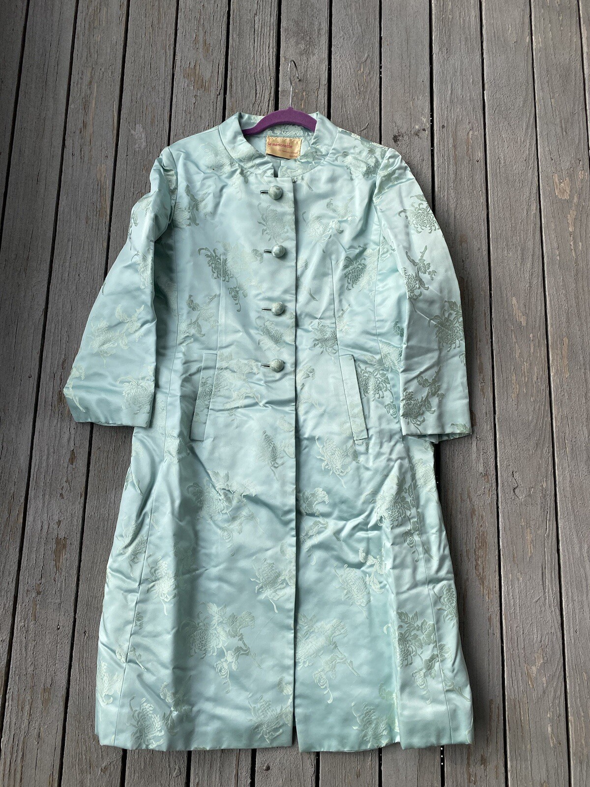 Vintage 1950’s Chinese Celadon/Turquoise Silk Brocade Robe Jacket Coat Kimono Vintage 1950’s Chinese Celadon/Turquoise Silk Brocade Robe Jacket Coat Kimono