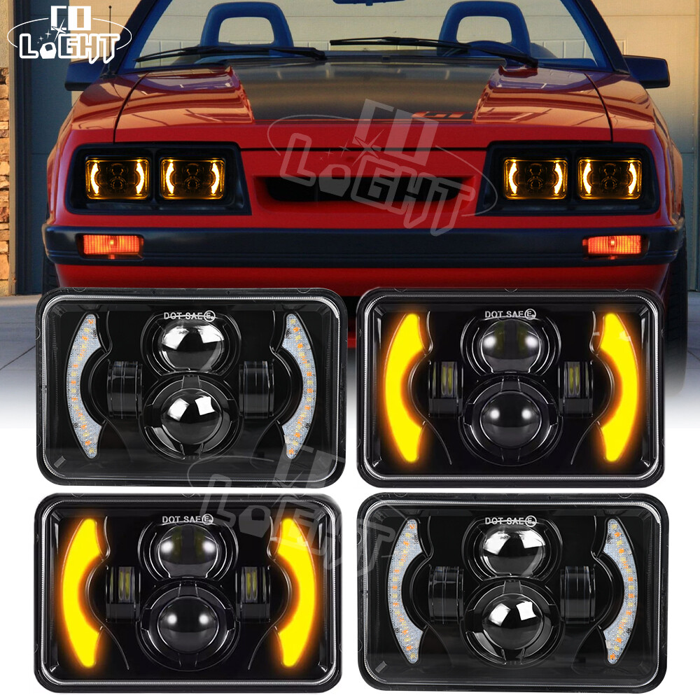 4PCS 4x6 Inch LED Headlights Fit Ford Mustang 1979 1980 1981 1982 1983 1984-1986