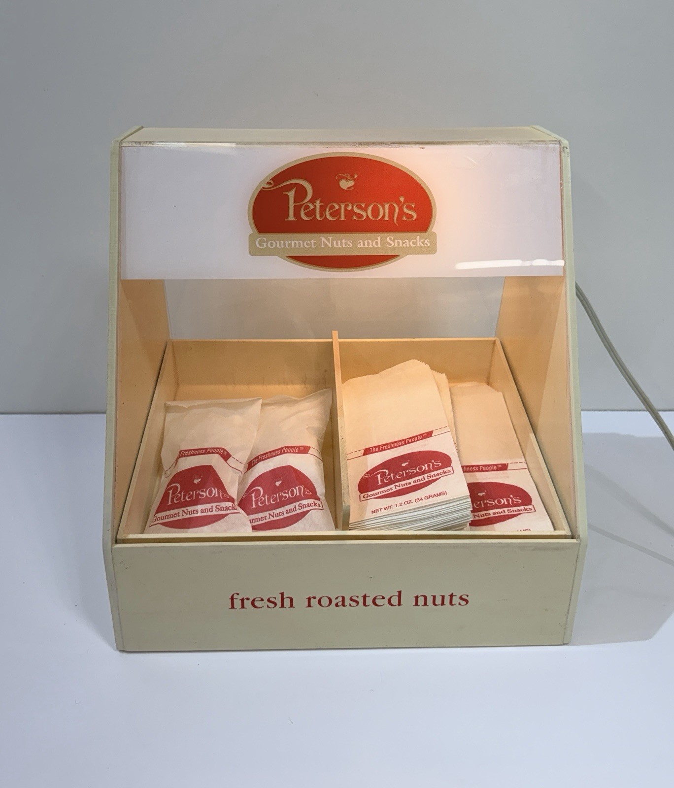 Vintage Peterson's Gourmet Nuts Heated warmer Advertising Counter Display Bags