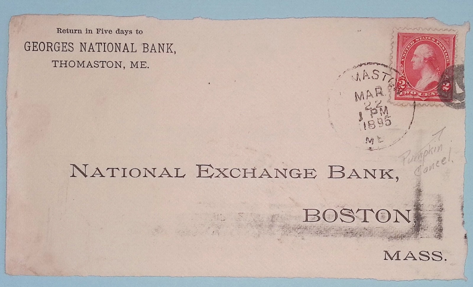 UNITED STATES COVER FRONT -  THOMASTON MAINE PUMPKIN FANCY CANEL Z844