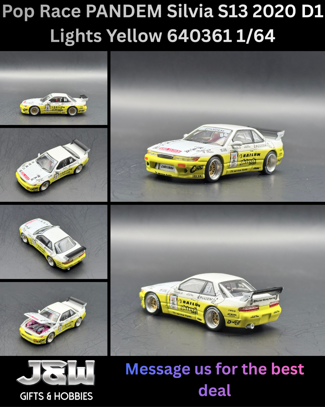 Pop Race (JDM) PANDEM Silvia S13 2020 D1 Lights Yellow 640361 1/64