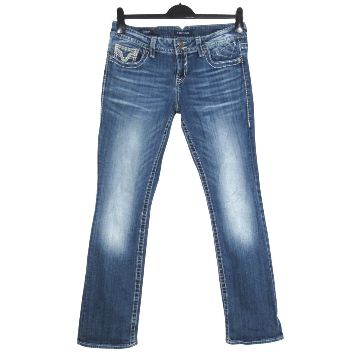 VIGOSS Women\'s THE DALLAS SLIM BOOT Embellish Flap Pockets DENIM JEANS Sz 9/10