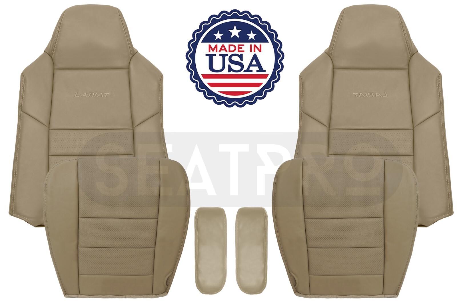 Fits 2002-2007 Ford F250-F550 Lariat Front Set Leather Perforated Seat Cover Tan
