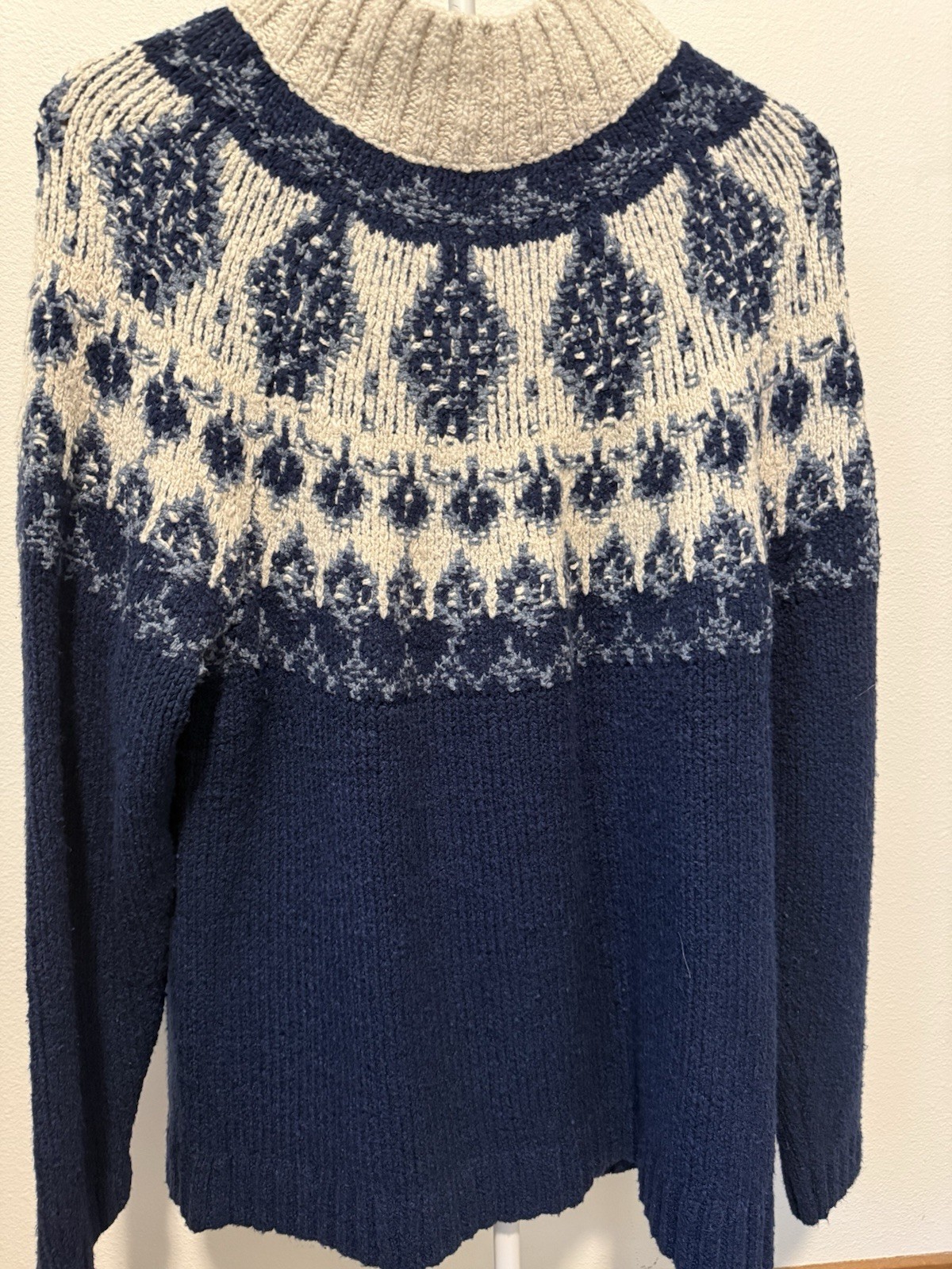 NWT J Jill Knit Fair Isle Blue/Ivory Long Sleeve Sweater XL