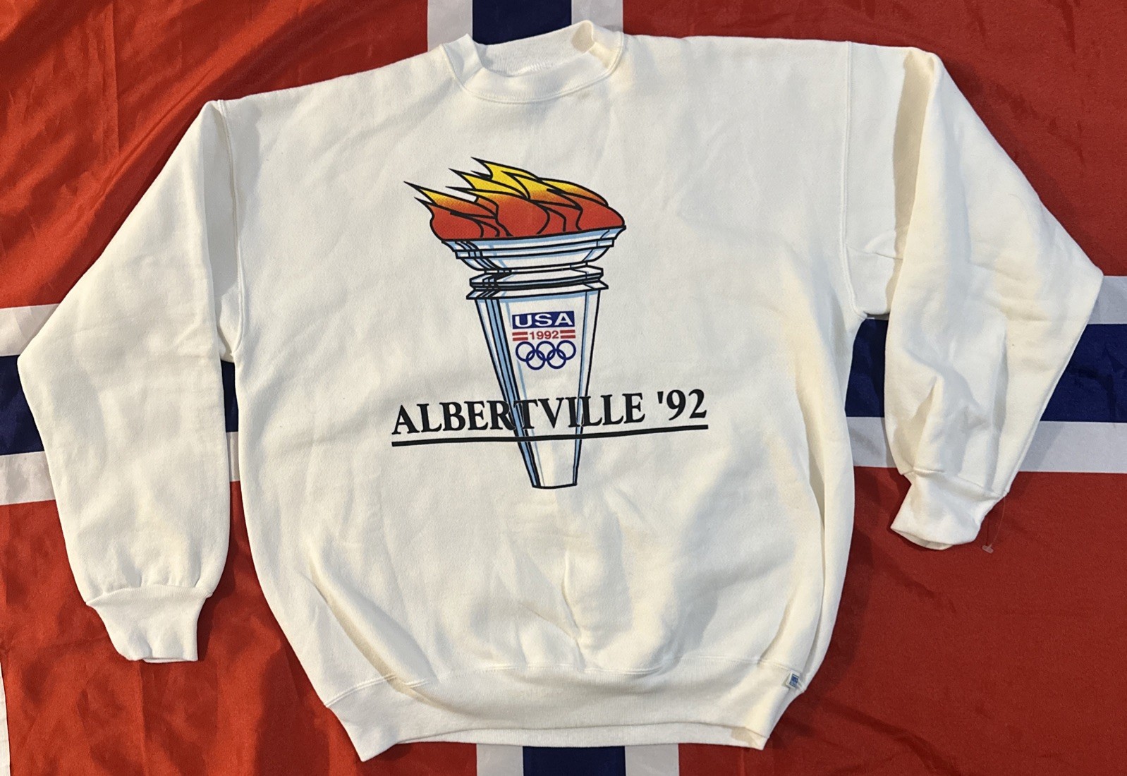 VTG 1992 USA Winter Olympics Albertville Games Torch Logo DISCUS Sweatshirt XL VTG 1992 USA Winter Olympics Albertville Games Torch Logo DISCUS Sweatshirt XL