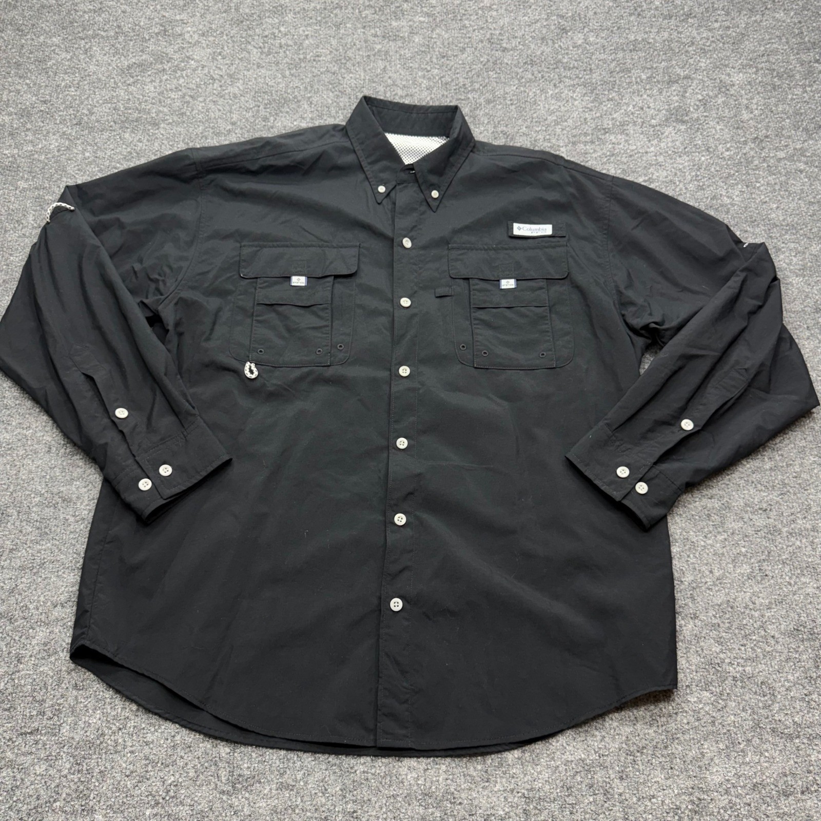 Columbia PFG Bahama II Fishing Shirt Mens Medium Black Long Sleeve Vented FM7048