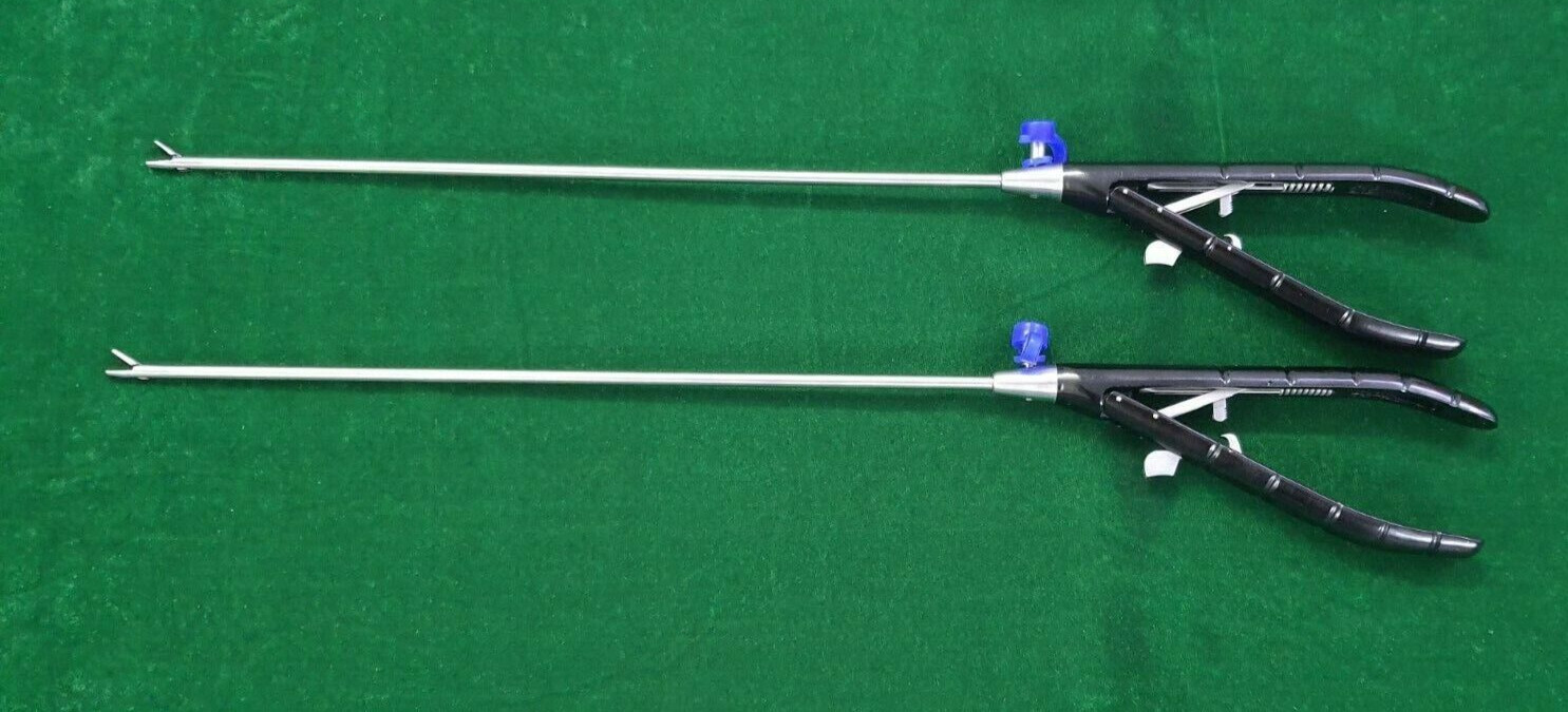 2pc Laparoscopic Needle Holder Straight Jaw 5mmx330mm Black Handle Reusable
