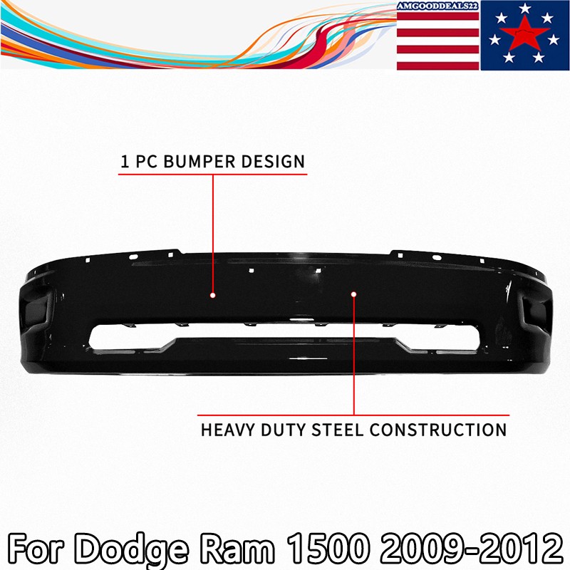 Brilliant Black Steel 1PC-Design Front Bumper For 2009-2012 Dodge RAM 1500