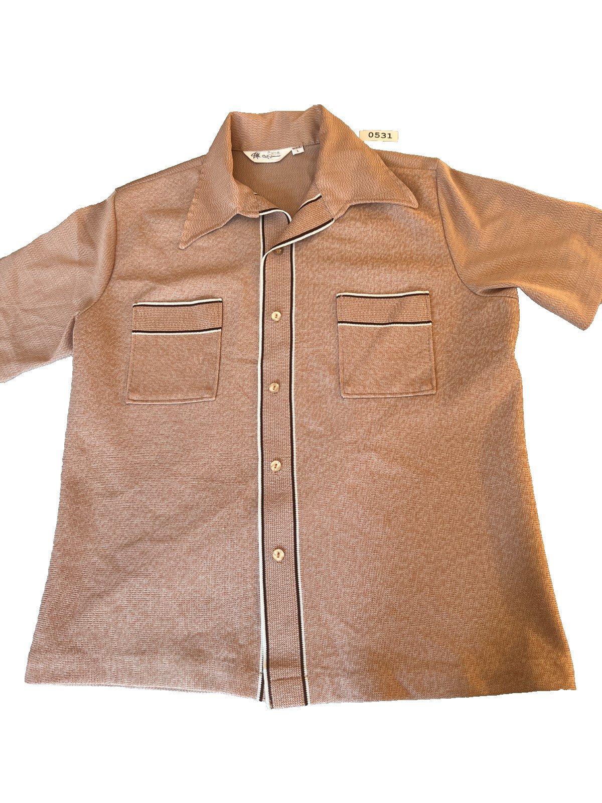 Vintage 70s Mr California Mens Large Short Sleeve Knit Shirt Brown Tan Vintage 70s Mr California Mens Large Short Sleeve Knit Shirt Brown Tan