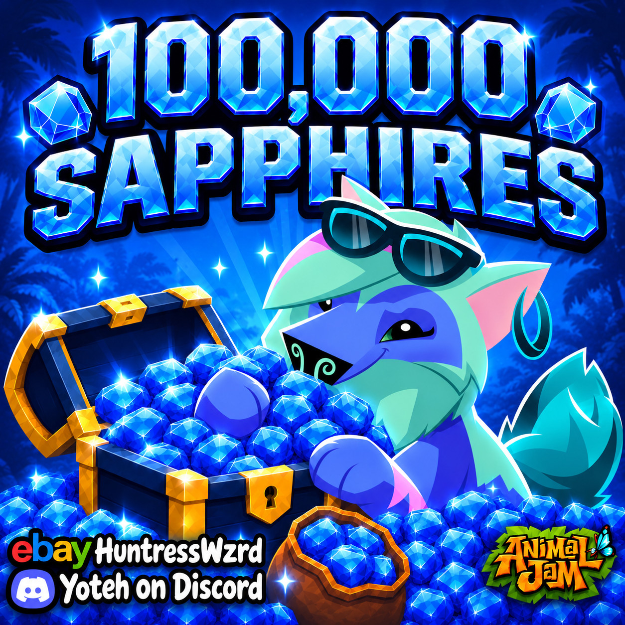AJPW | 100,000 Sapphires | Fast Delivery | 100% Trusted | Animal Jam Play Wild