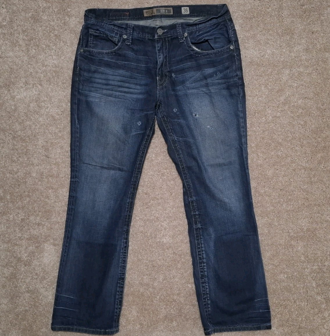 BKE Derek Mens Denim Jeans Size 36 Cotton Distressed Medium Wash BKE Derek Mens Denim Jeans Size 36 Cotton Distressed Medium Wash