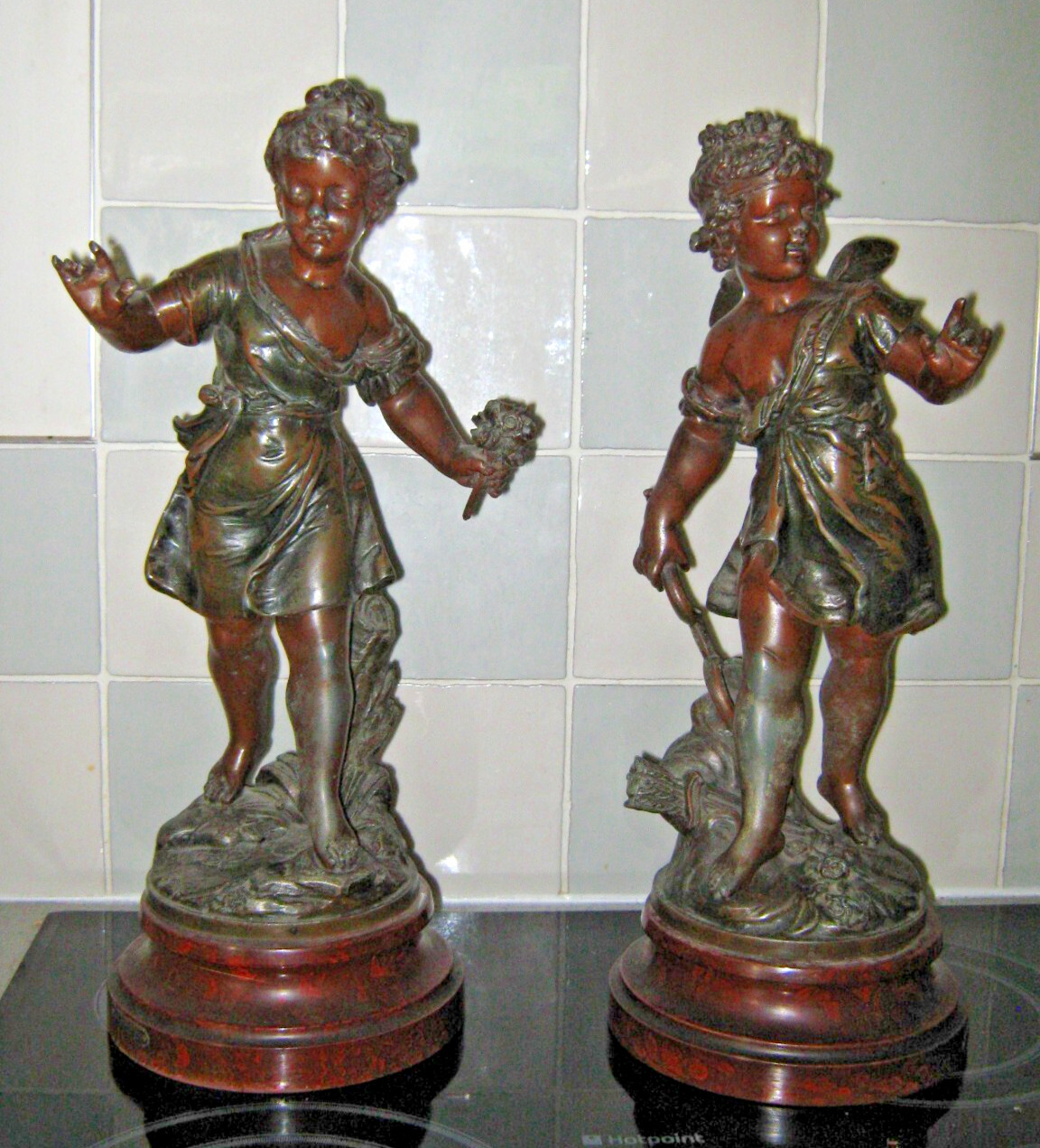 EMILE BRUCHON SPELTER SCULPTURES - Innocence & Amour EMILE BRUCHON SPELTER SCULPTURES - Innocence & Amour