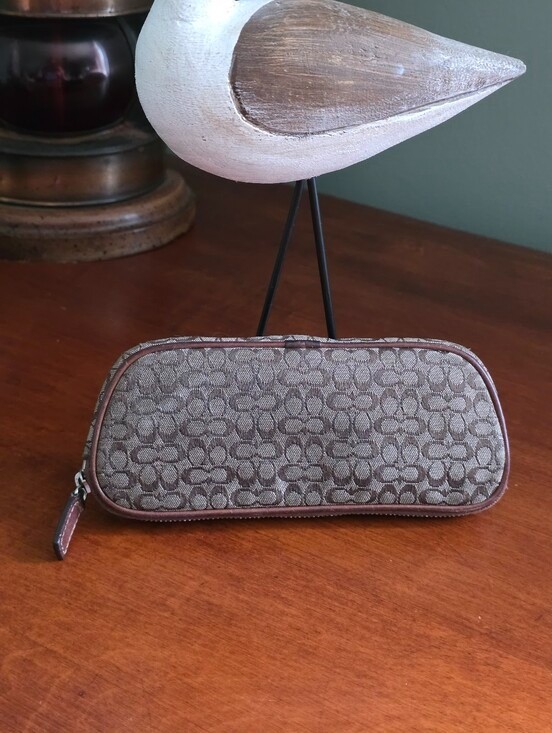 Coach Vintage Y2K Signature C Eyeglasses Cosmetic Pencil Pouch Brown Jacquard