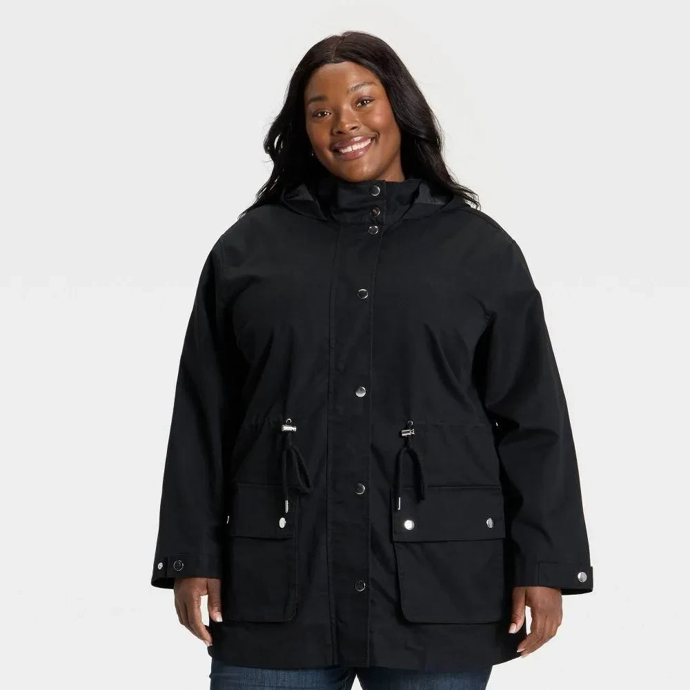 Women\'s Plus Ava & Viv Rain Jacket Black Size 3X NWT