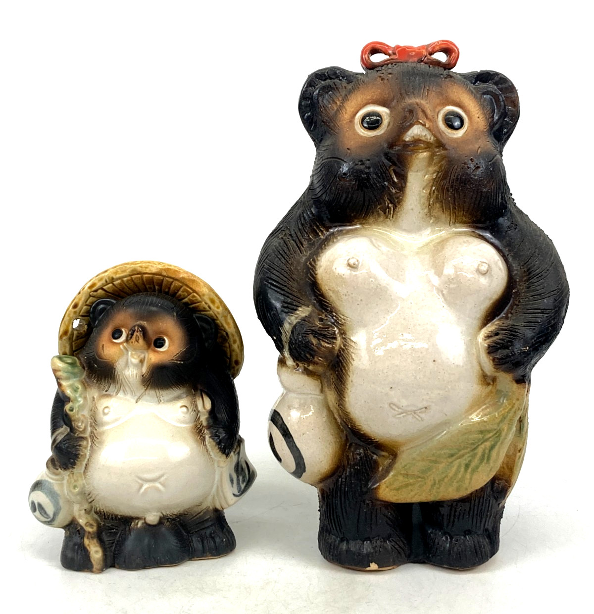 Vintage Japanese Shigaraki Tanuki Figurine Pottery Raccoon Dog Set of 2 EL0129 Vintage Japanese Shigaraki Tanuki Figurine Pottery Raccoon Dog Set of 2 EL0129