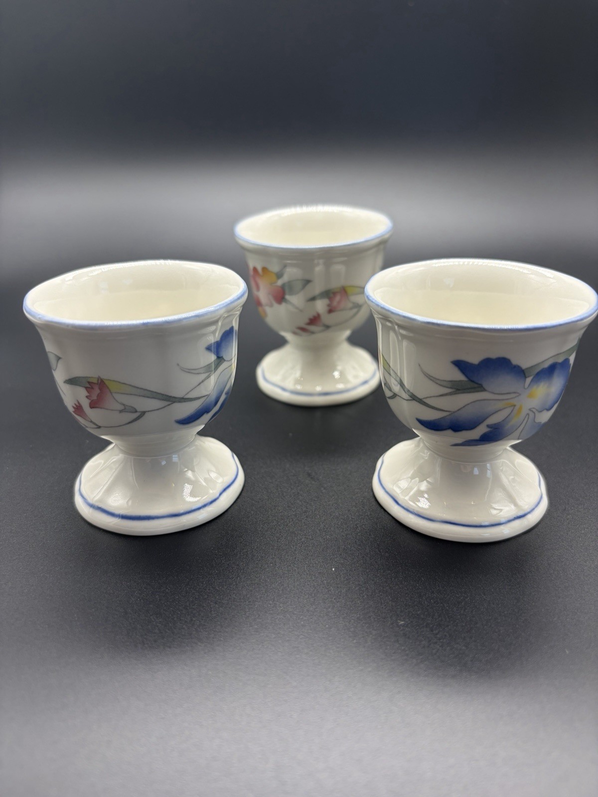 Vintage Villeroy & Boch Riviera Egg Cups Set of 3 Floral Luxembourg 2.25”