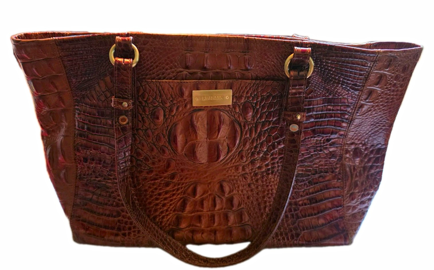 Brahmin Brown Embossed Leather Animal Print Tote, Gold HW, Dust Bag