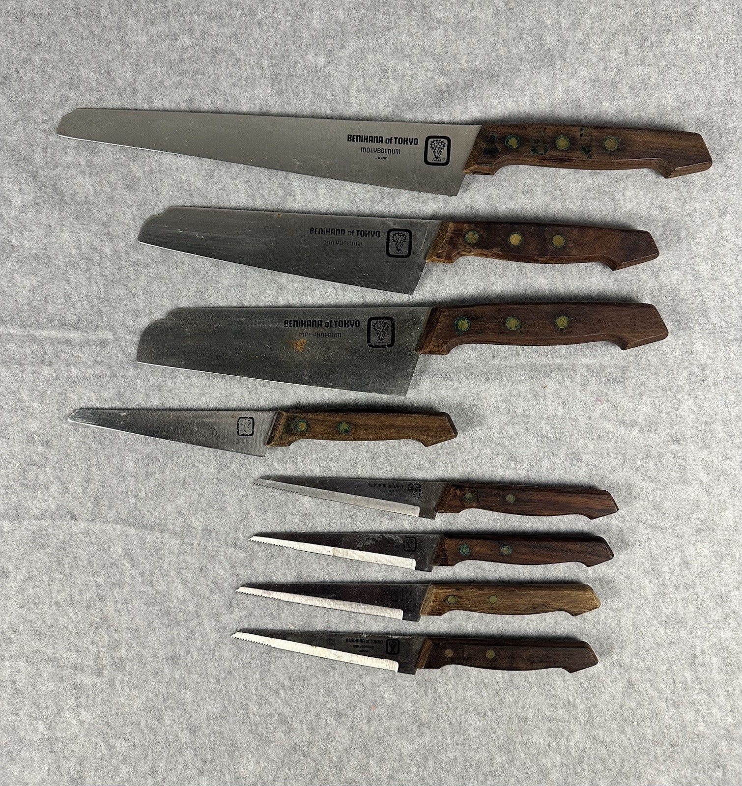 Set Of 8 Benihana Of Tokyo Molybdenum Japan Knives Steak Knives Chef Knife Wood