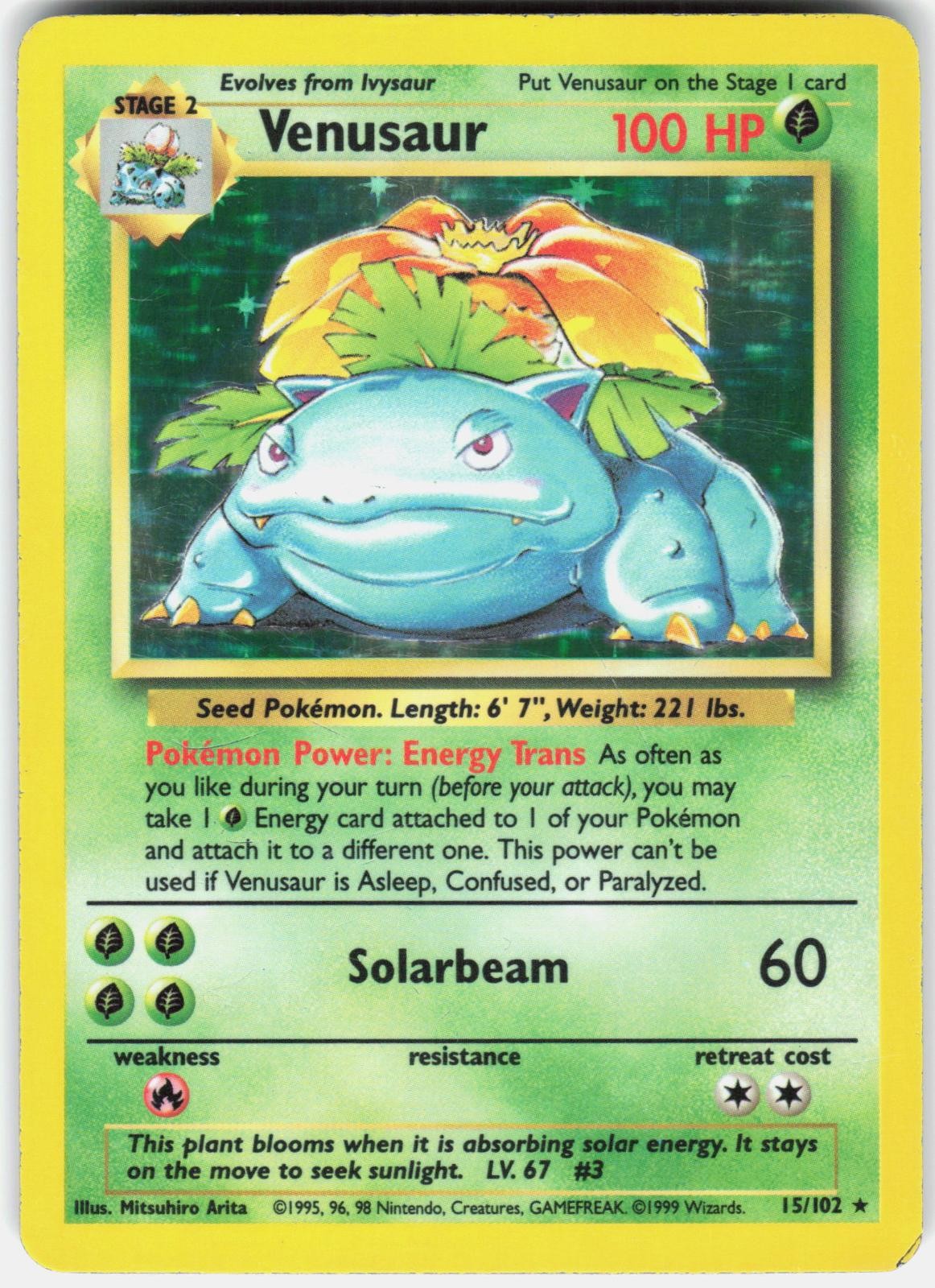 Pokemon Venusaur 15/102 Holo Rare Base Set Unlimited Pokemon Lightly Played Pokemon Venusaur 15/102 Holo Rare Base Set Unlimited Pokemon Lightly Played