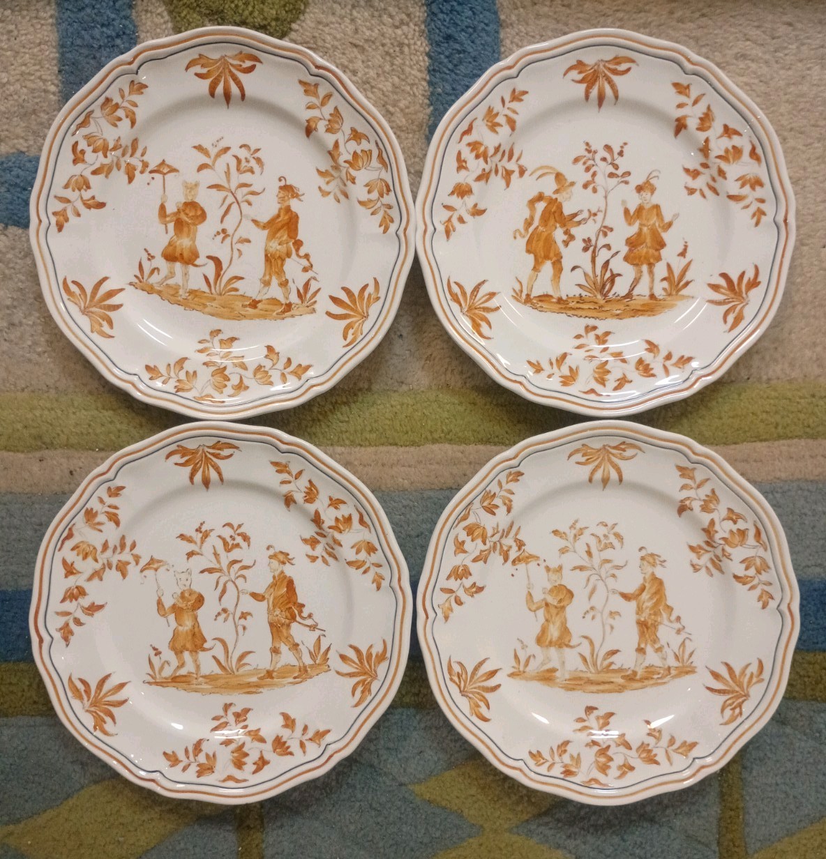 Vintage ~ 4 New Unused Olerys by Longchamp Chinoiserie Cat Dinner Plates