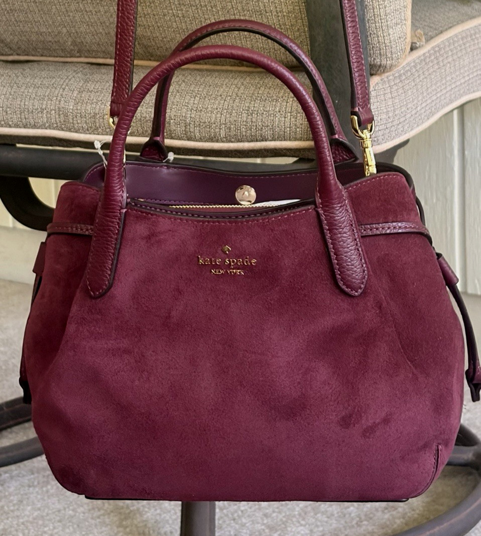 KATE SPADE DUMPLING SMALL SATCHEL CROSSBODY BAG HOBO PURPLE DARK CHERRY SUEDE