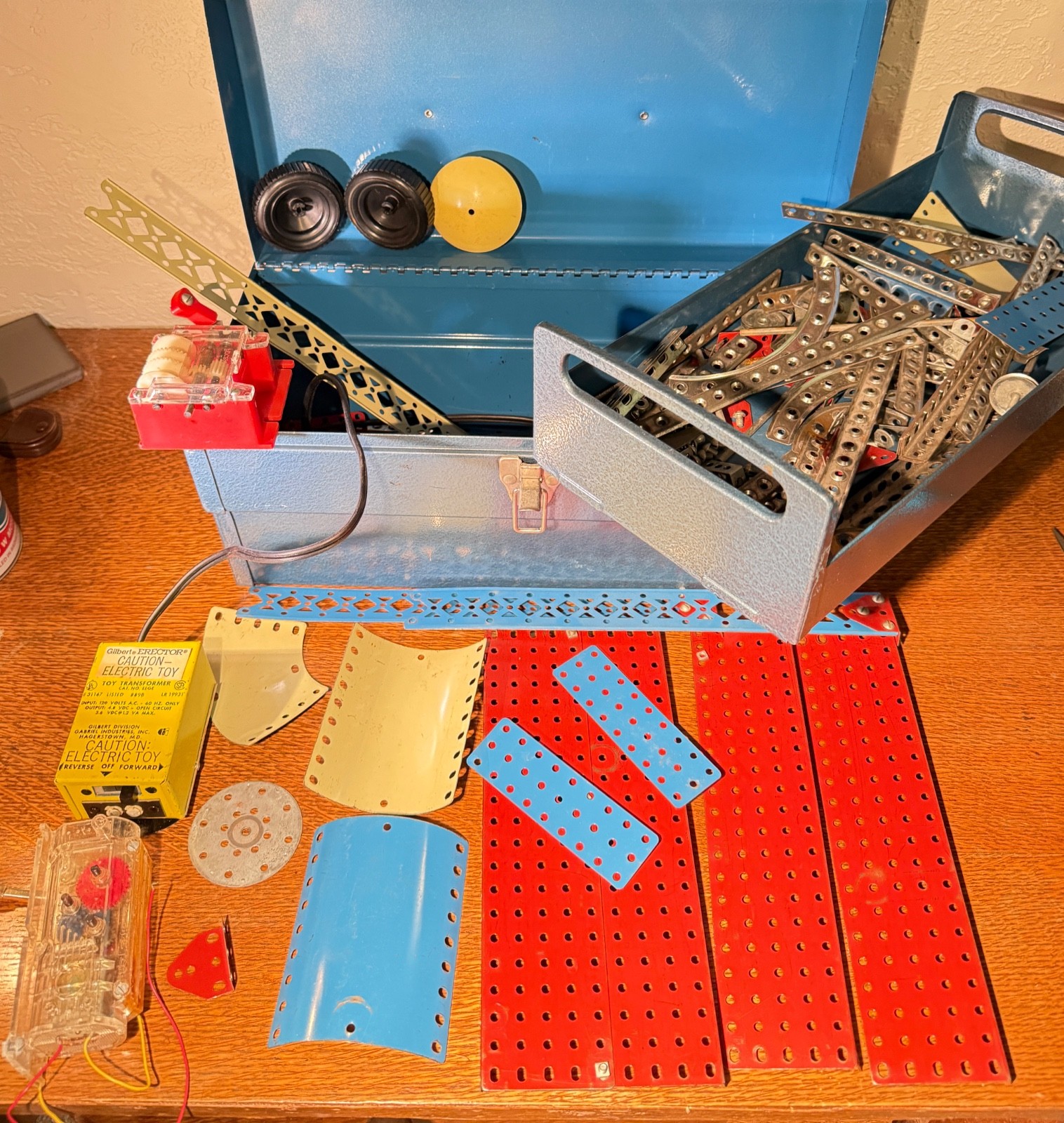 Vintage Gilbert ERECTOR Action Sets Large Lot Blue Metal Box 1960s 1970s XFRM + Vintage Gilbert ERECTOR Action Sets Large Lot Blue Metal Box 1960s 1970s XFRM +