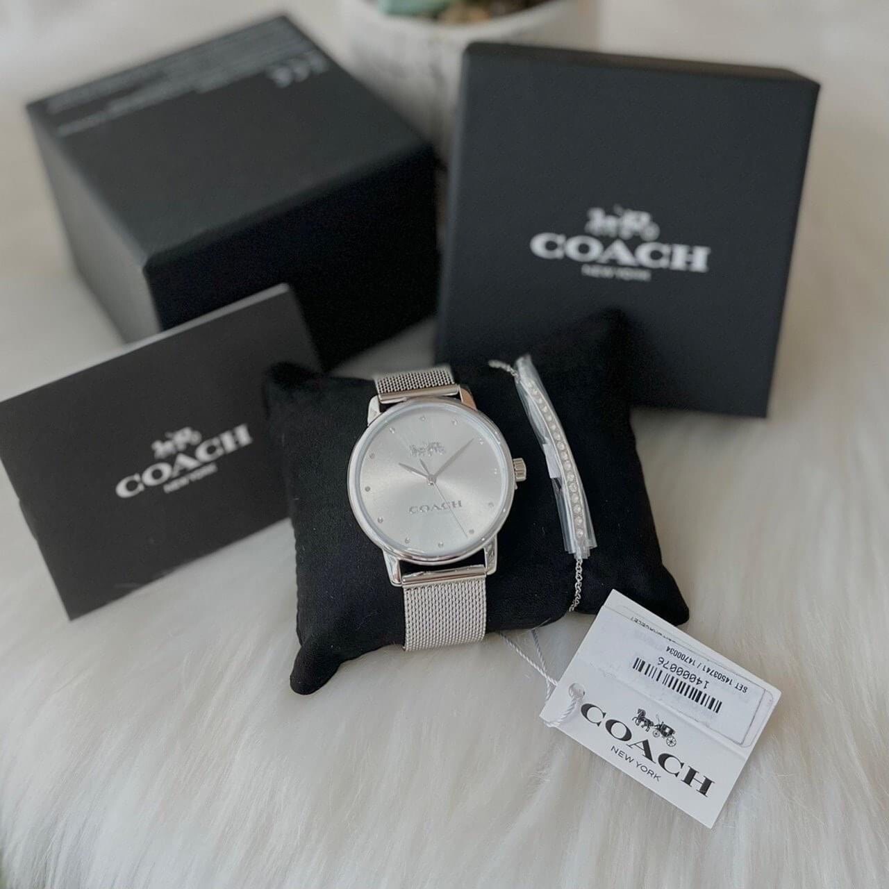 NEW AUTHENTIC COACH GRAND SILVER MESH WOMEN\'S BRACELET  W /GIFT SET 14000076 NIB