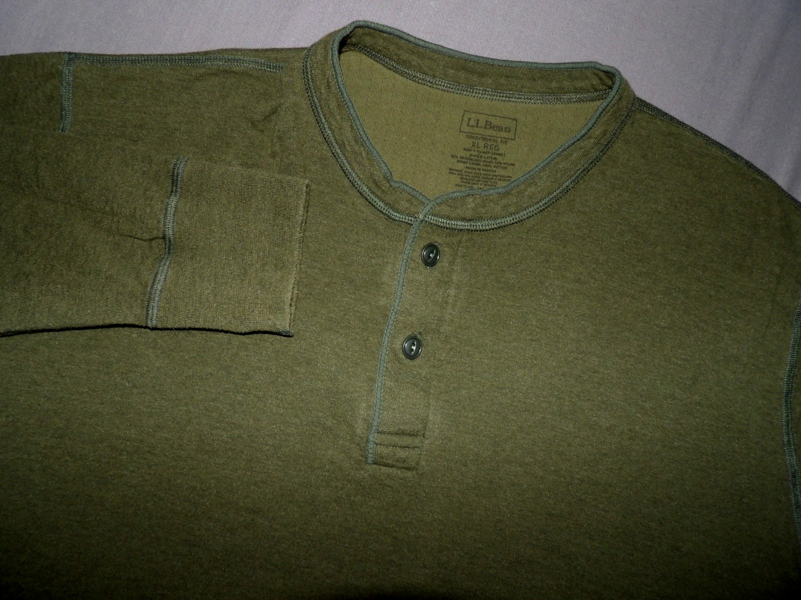 L.L. Bean Dark Green Wool Blend Henley River Driver Thermal Shirt Men\'s XL