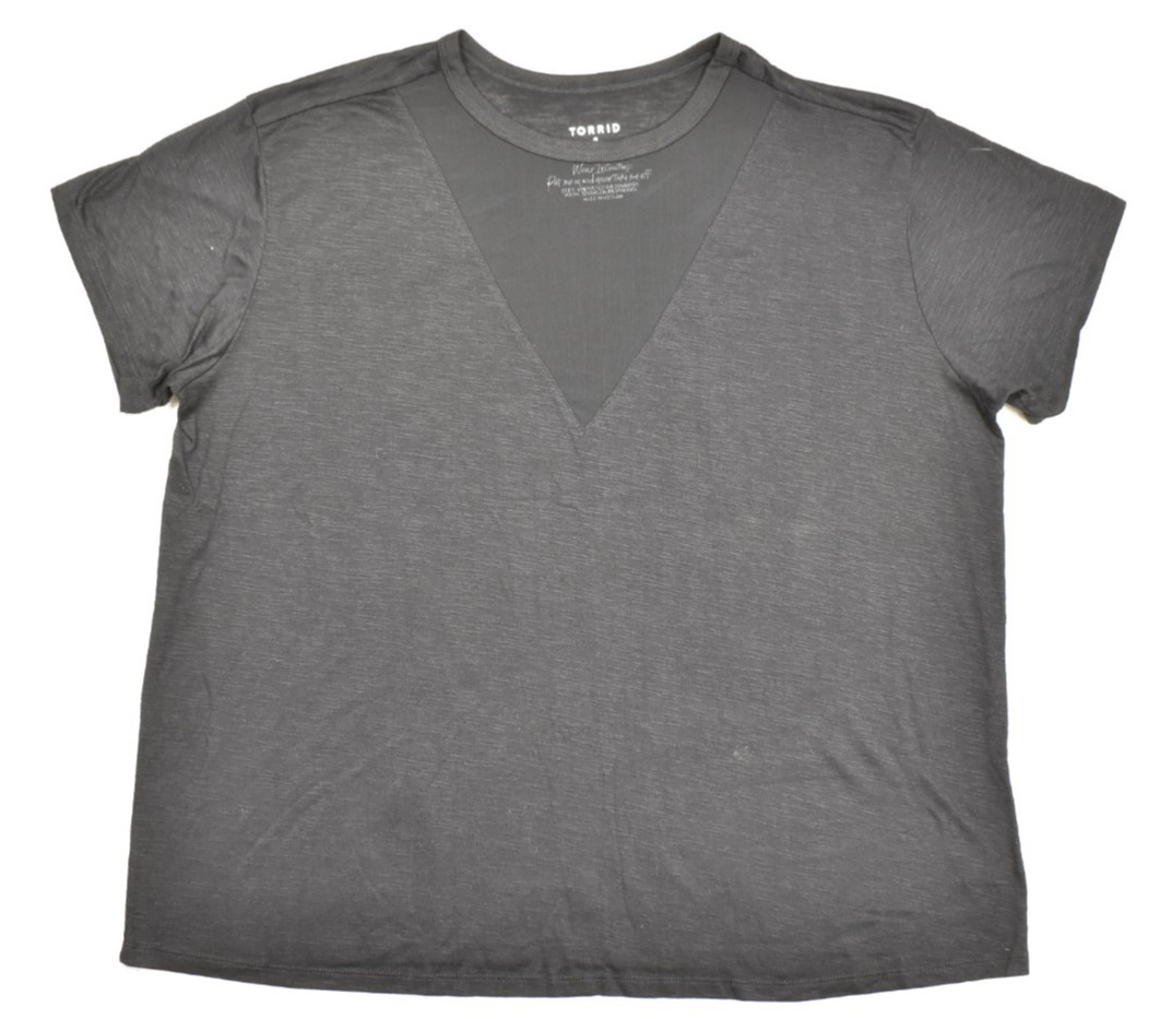 Torrid Women\'s Plus Size 2 2X Black Mesh Inset V-Neck Short Sleeve Relaxed Fit