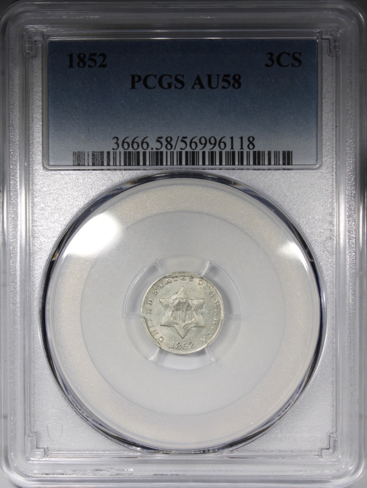1852 Three Cent Silver PCGS AU58 Circulated Coin 1852 Three Cent Silver PCGS AU58 Circulated Coin
