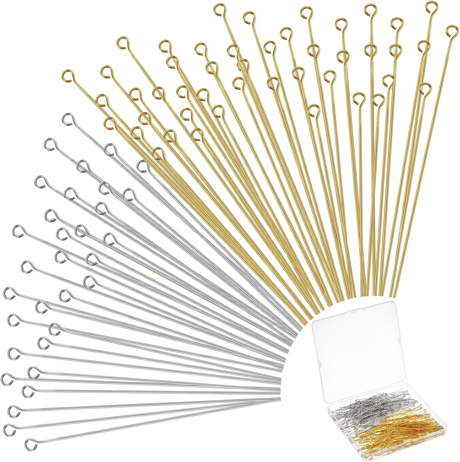 500 Pcs Eye Pins for Jewelry Making 2 Inch/ 50 Mm, Gold, Silver 500 Pcs Eye Pins for Jewelry Making 2 Inch/ 50 Mm, Gold, Silver
