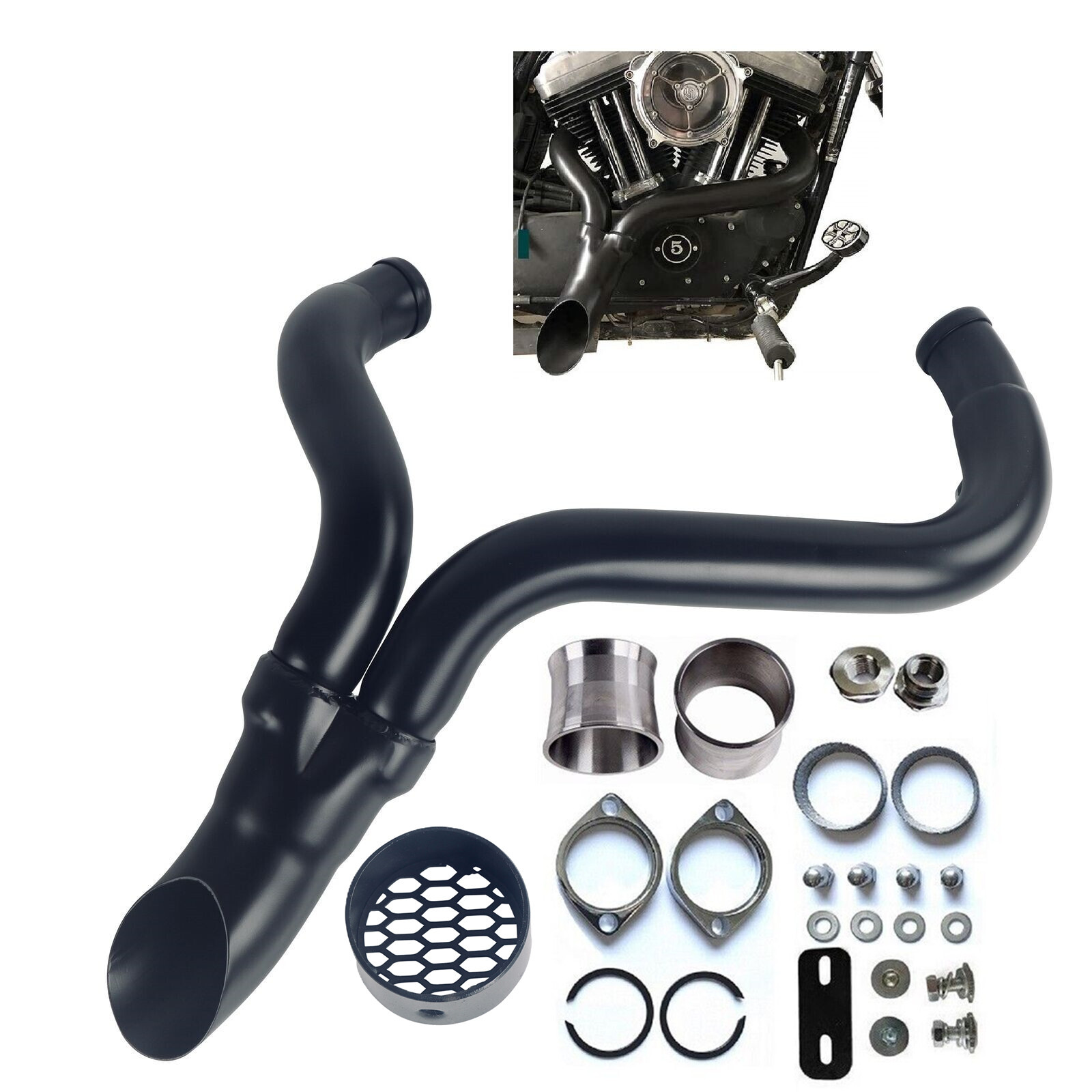 SHARKROAD Black 2-1 for Harley Sportster Exhaust, Touring Exhaust, Dyna Exhaust