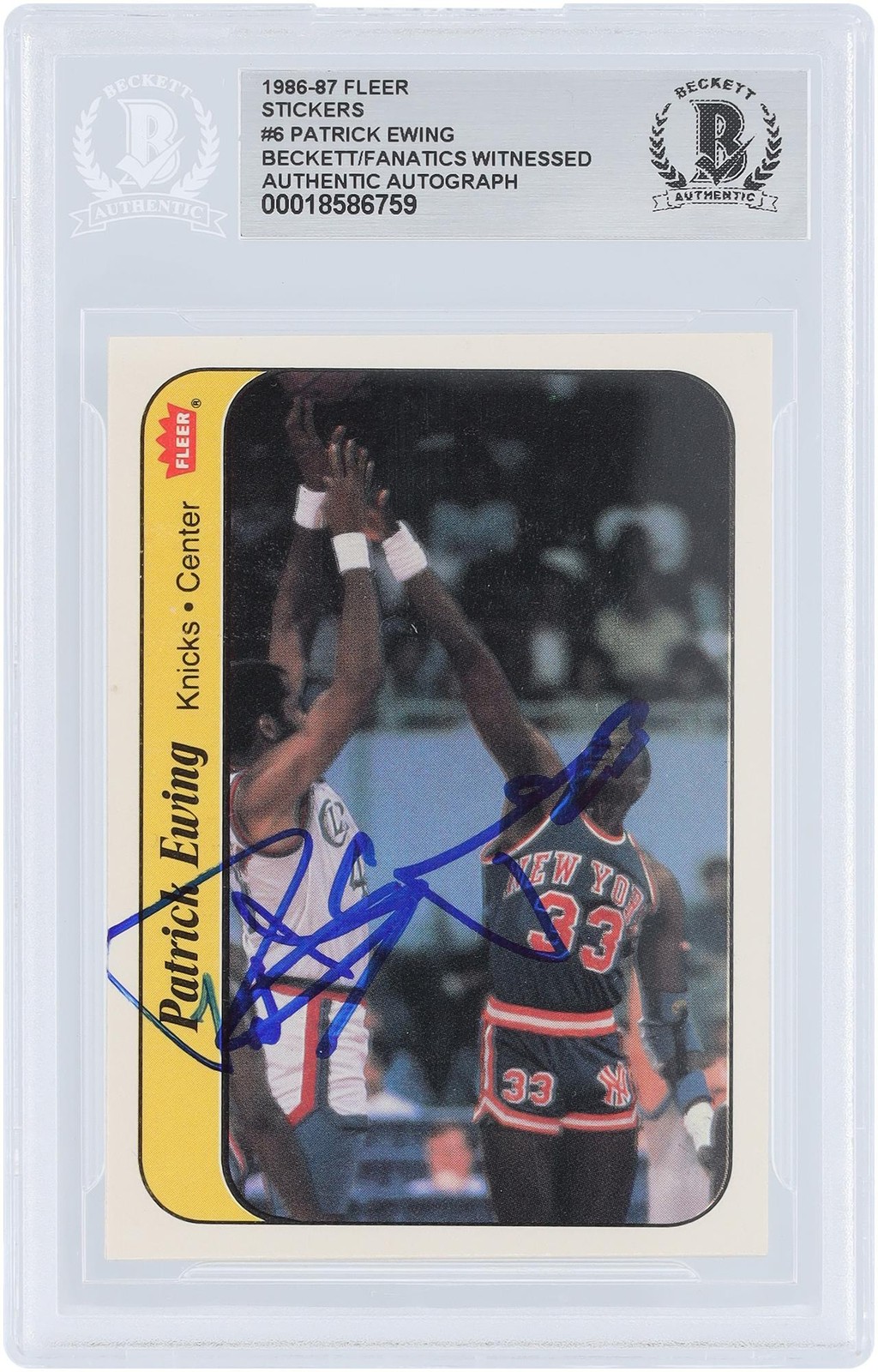 Patrick Ewing New York Knicks Signed 1986-87 Fleer Sticker #6 BAS Rookie Card