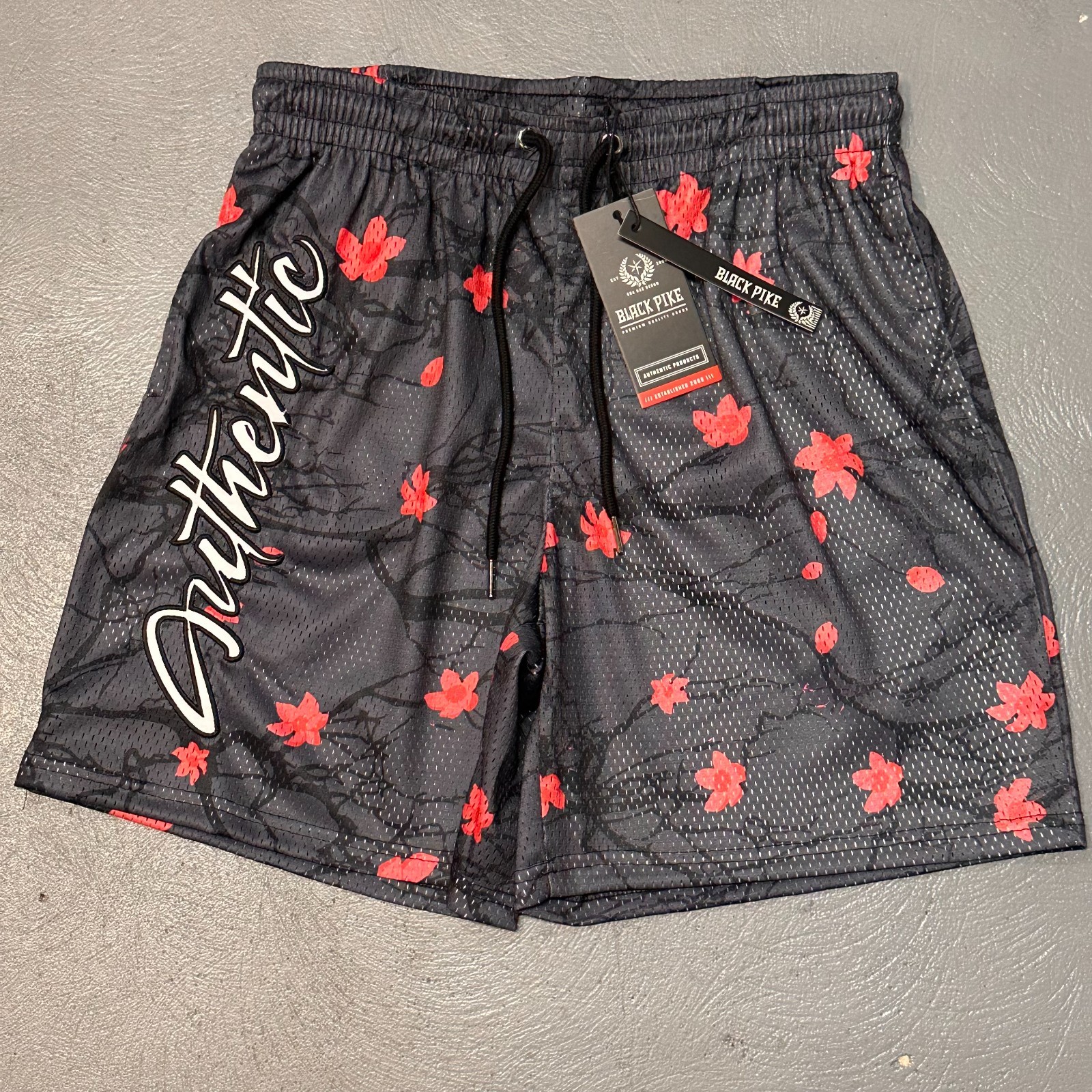 Black Pike Mesh Shorts Size Small Red Black Floral Elastic Waist New With Tag Black Pike Mesh Shorts Size Small Red Black Floral Elastic Waist New With Tag