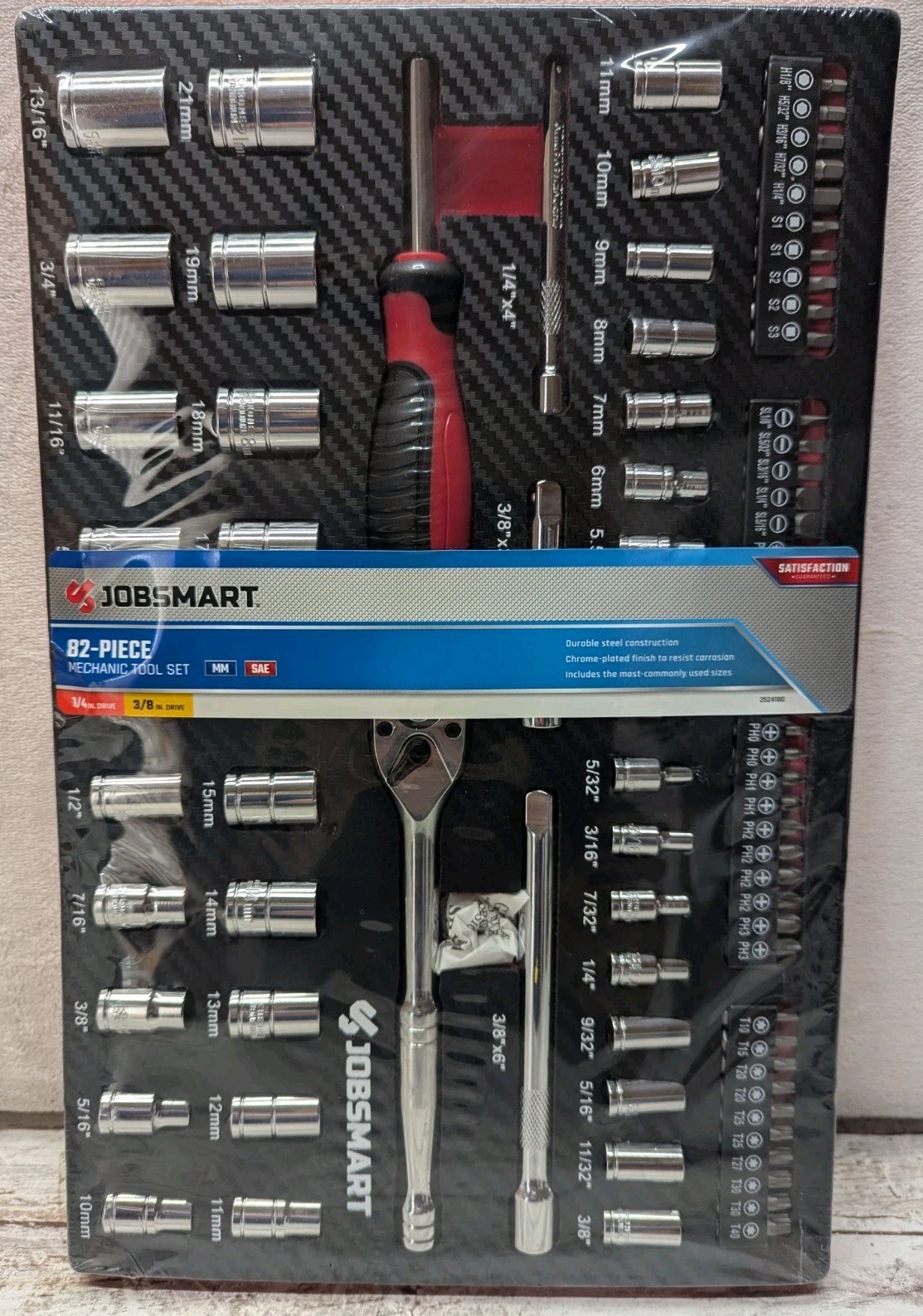 JOBsmart 82 PIECE MECHANIC TOOL SET Brand New Foam Holder New Ratchet Set JOBsmart 82 PIECE MECHANIC TOOL SET Brand New Foam Holder New Ratchet Set