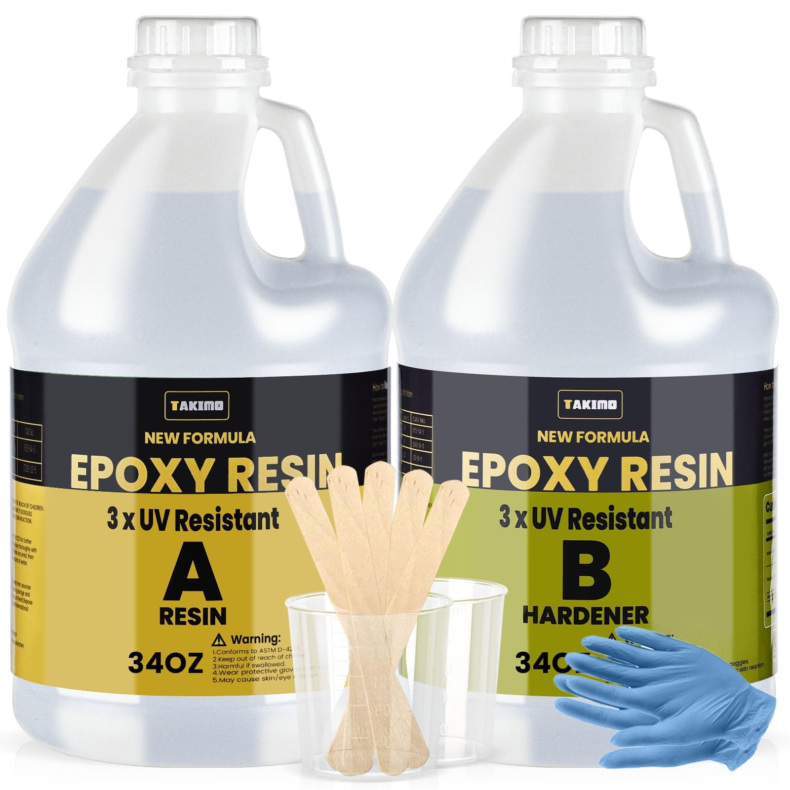 TAKIMO 68oz Epoxy Resin Kit 1:1 UV Resistant Clear Casting Art Coating