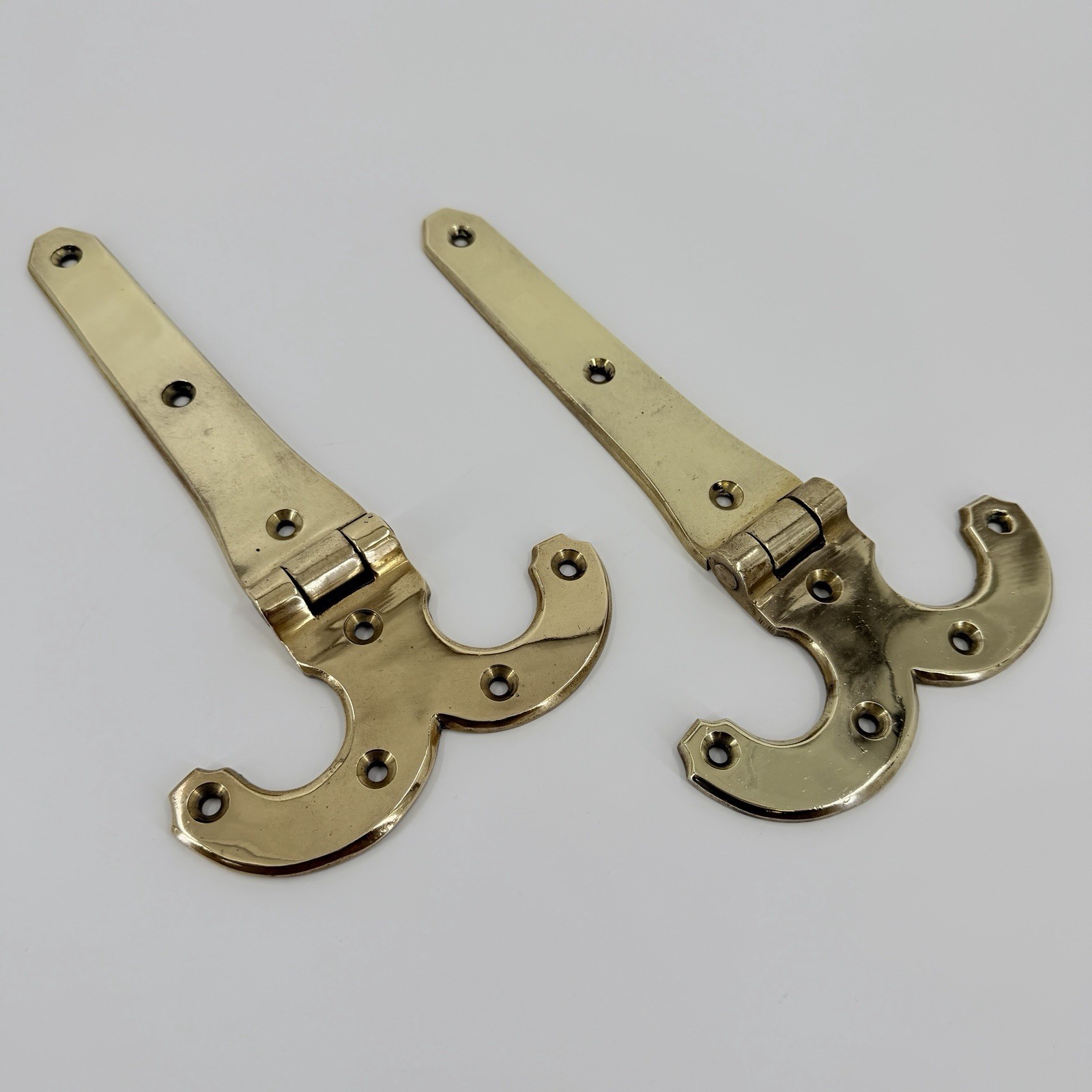 Antique Pair Polish Brass Hinges Ornate Architectural Hardware 11.5