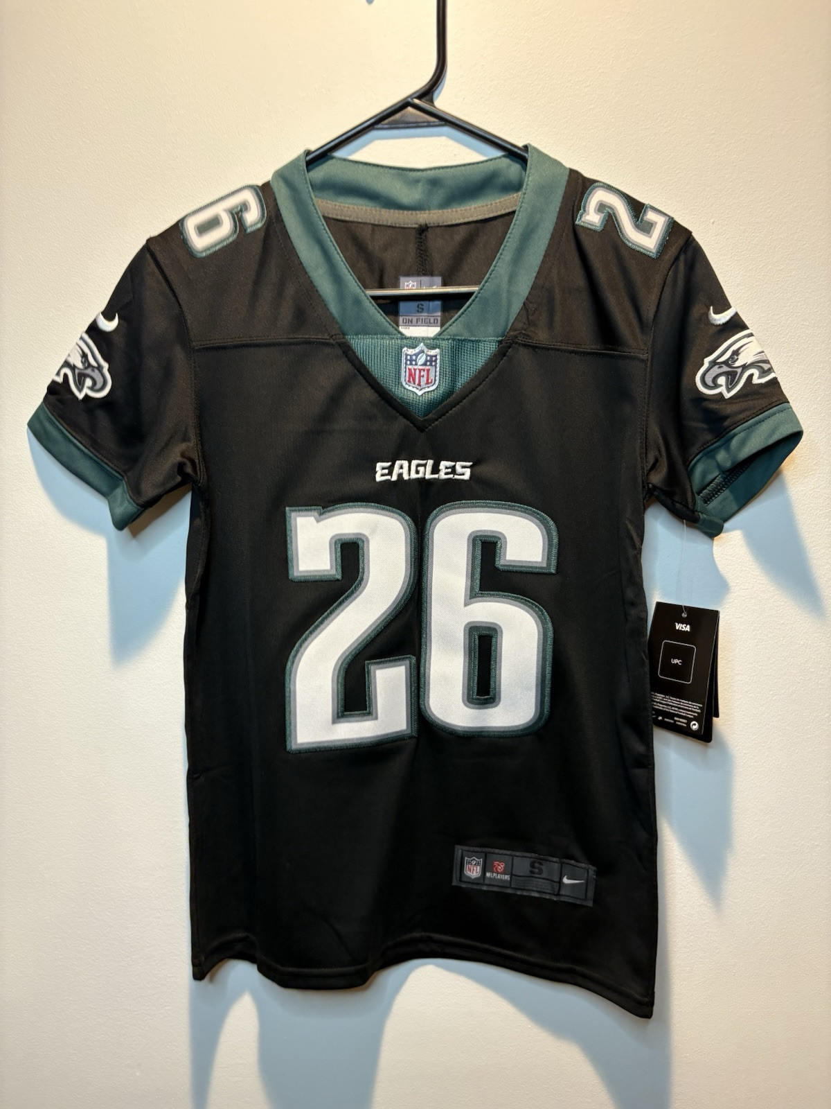 New Black YOUTH Small (Age 8-10) Philadelphia Eagles Barkley #26 StitchedJersey