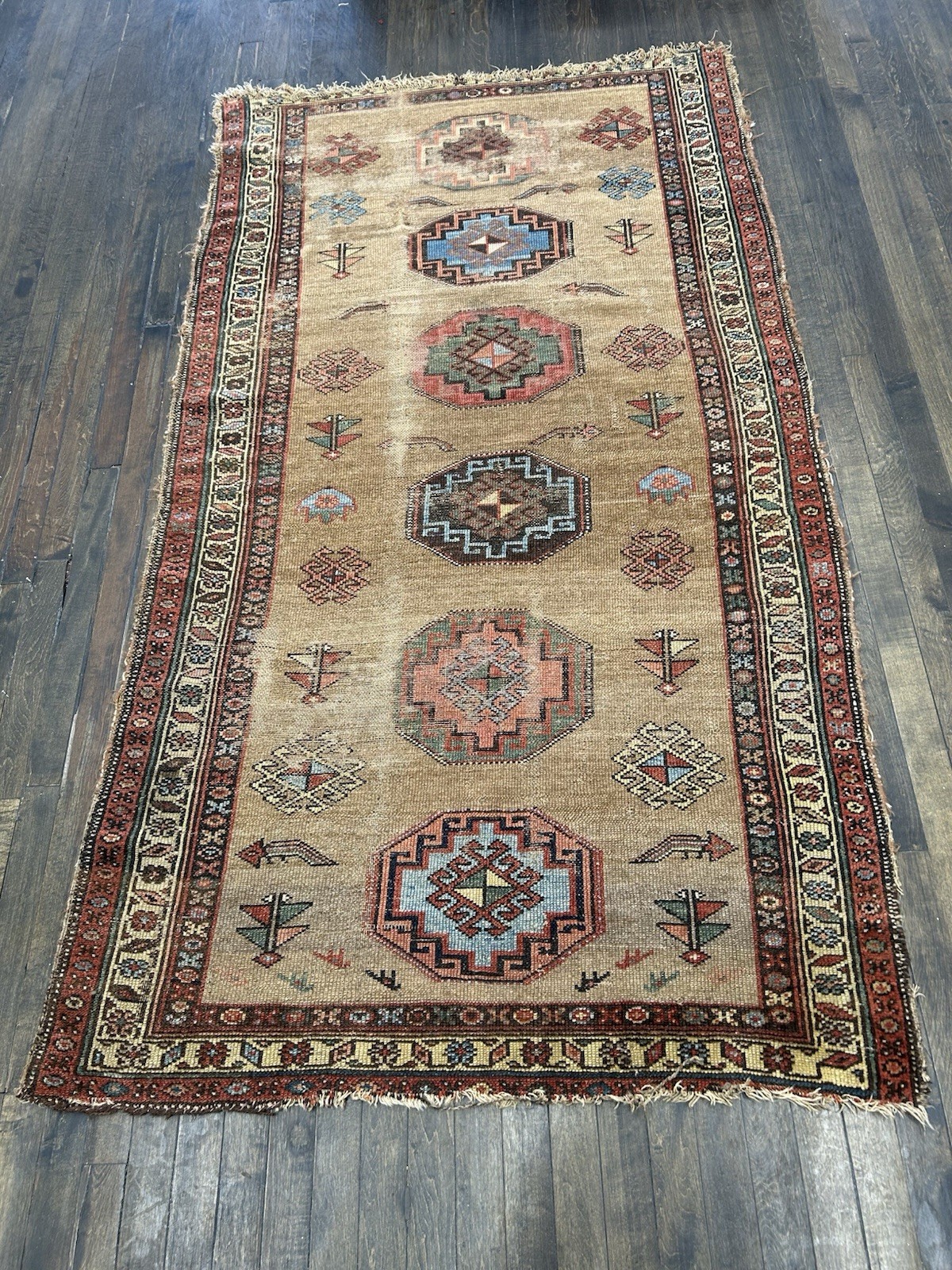 Incredible Antique Camel Hair Serab Runner Rug 3’9x6’7 All Vegetable Dyes C.1890