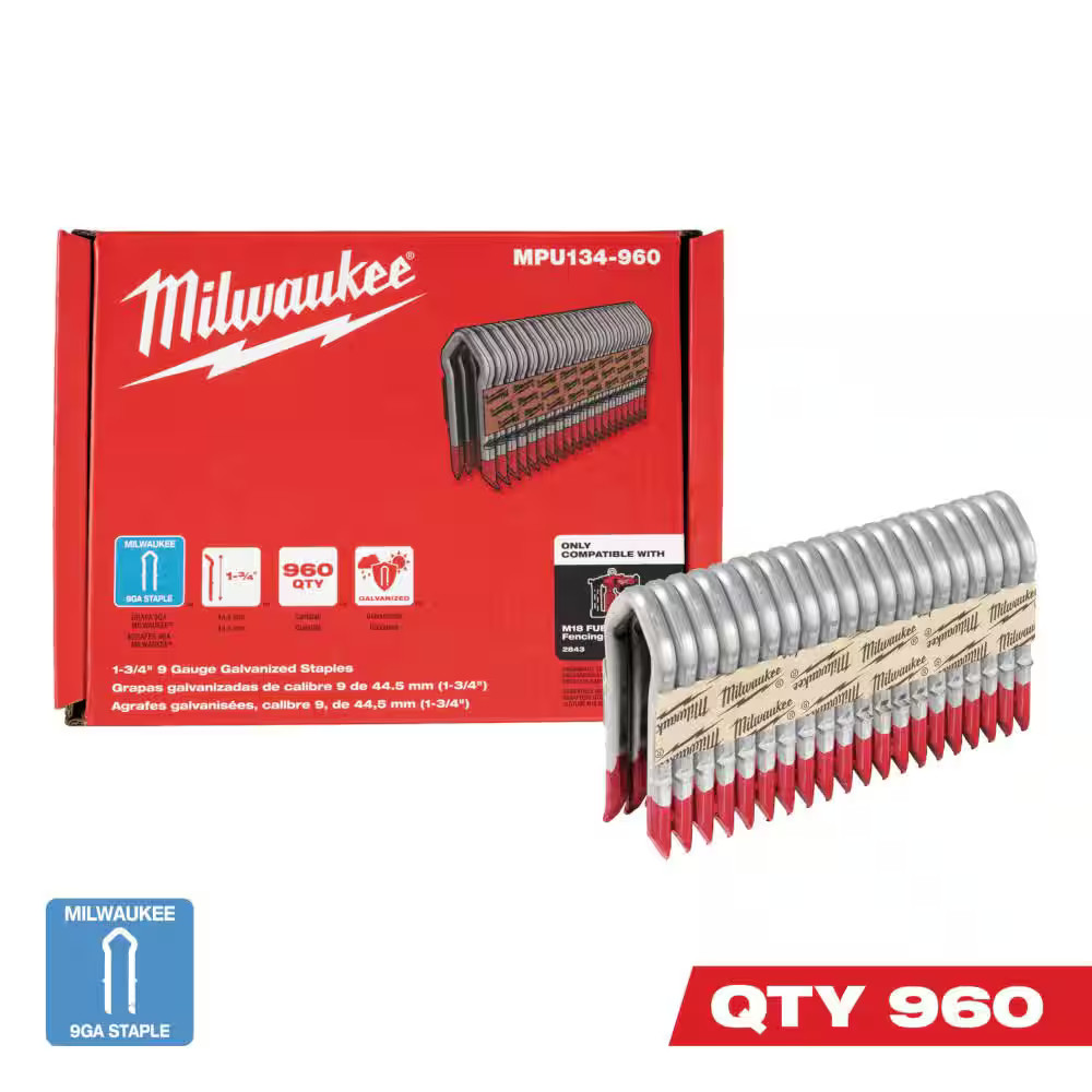 Milwaukee 1-3/4 in 9-Gauge Galvanized Staples M18 FUEL 960/Box MPU134-960
