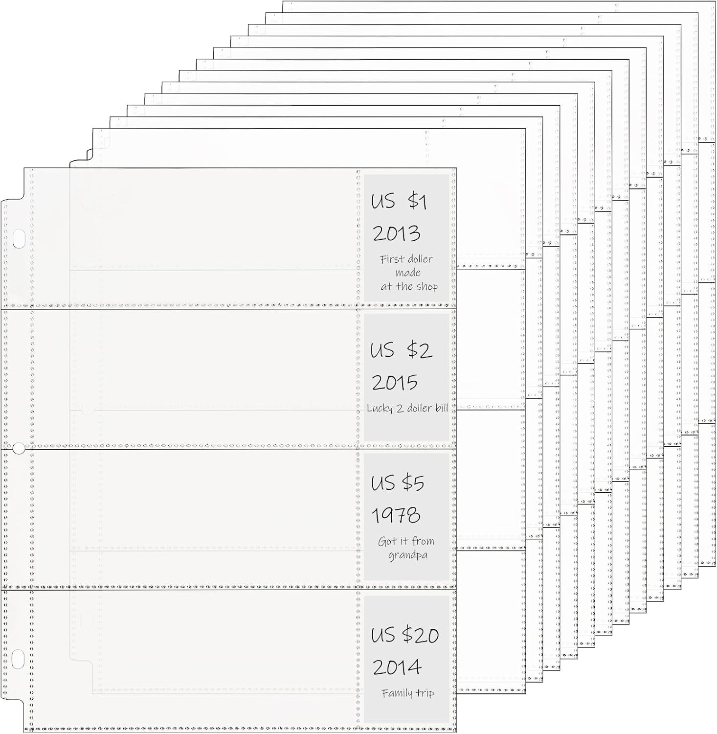 Chengu 24 Pcs 4 Pocket Currency Sleeves for 3 Ring Money Binder