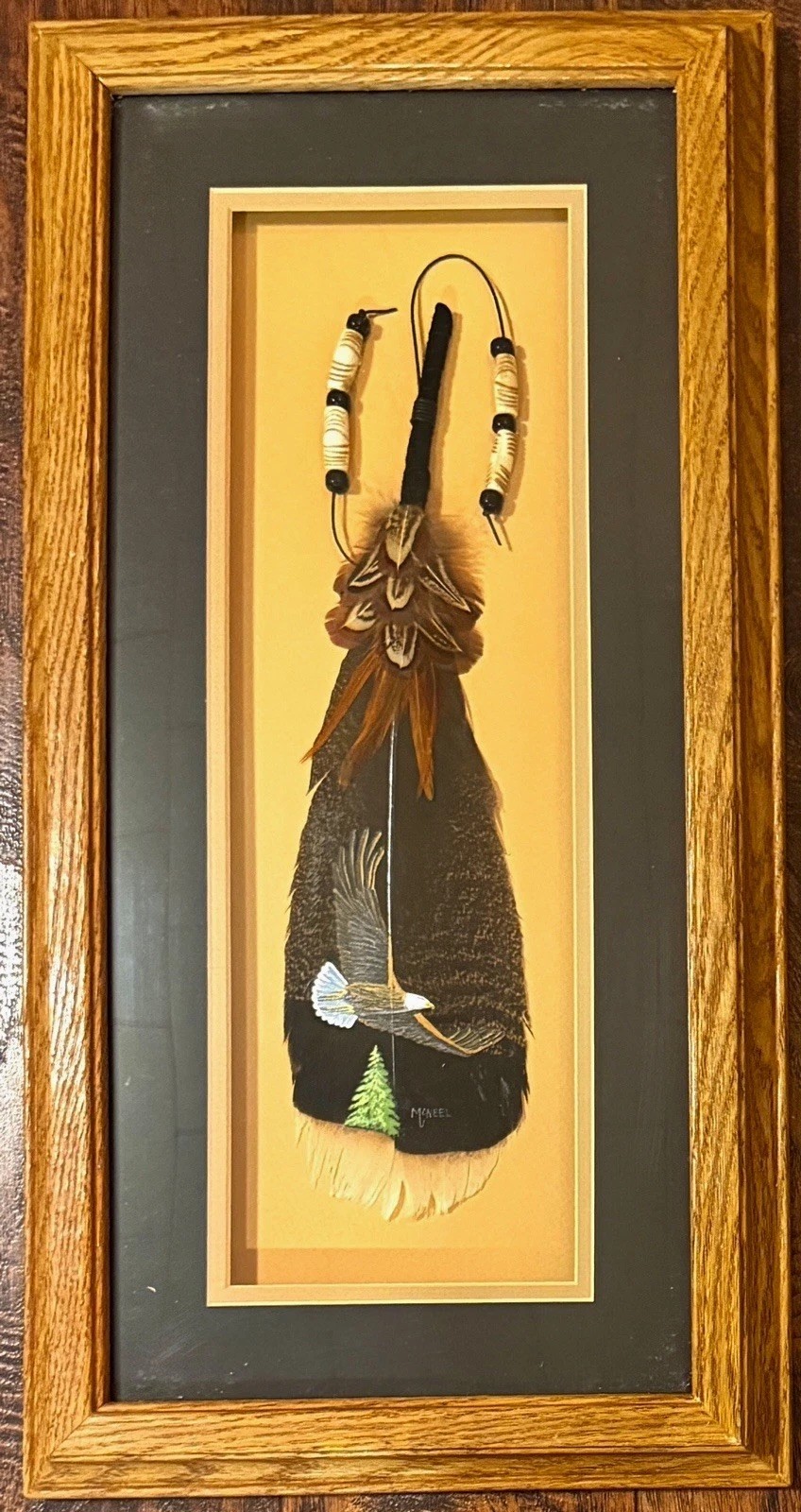 Vintage Signed Hand Painted McNeel Feather Art Vintage Signed Hand Painted McNeel Feather Art