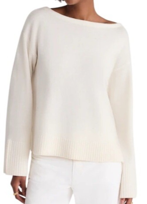 Madewell Wide-Cuff Boatneck Sweater in Merino Wool~Size S~Winter White NWT L3 29