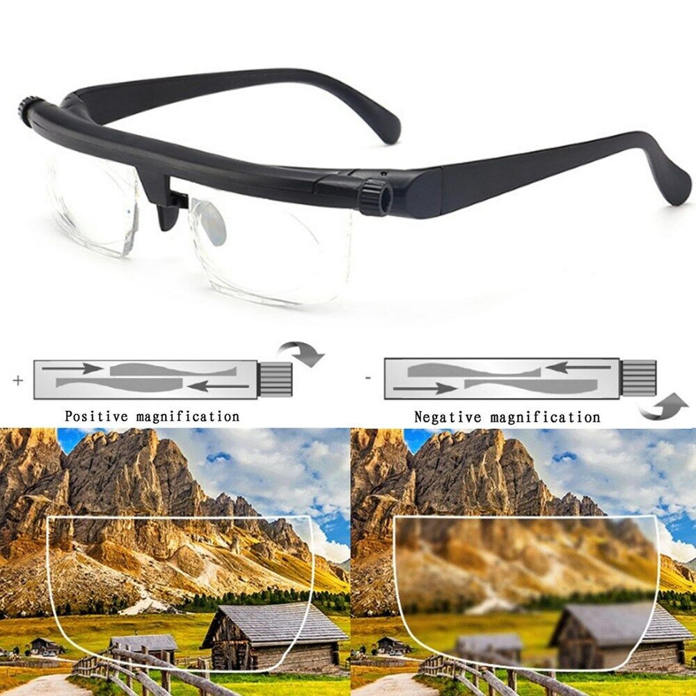 Dial Adjustable Glasses Variable Focus for Reading Distance Vision Eyeglasses US