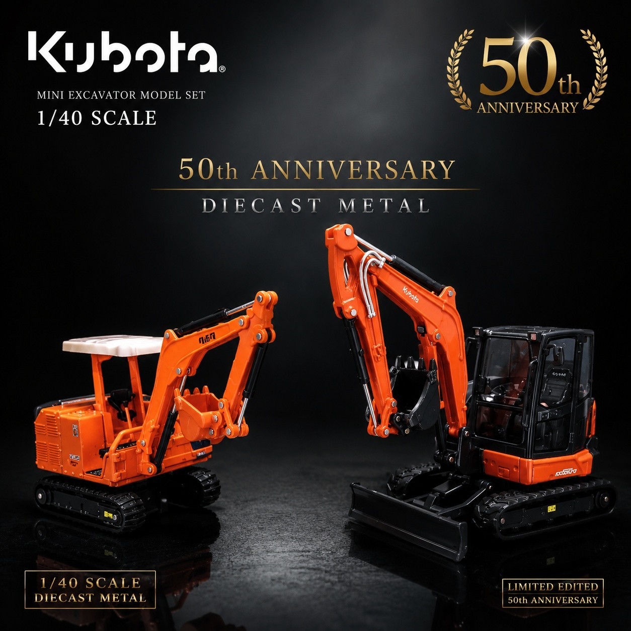 Kubota 1/40 50th KH-1 KX060-5 Set Excavator Japan diecast model anniversary